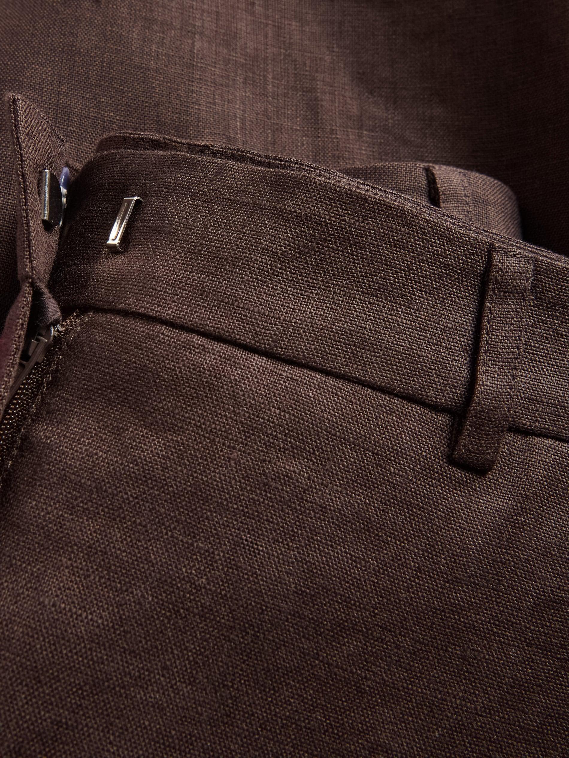 Brown Linen Barrel Leg Trousers, Brown, large image number 6