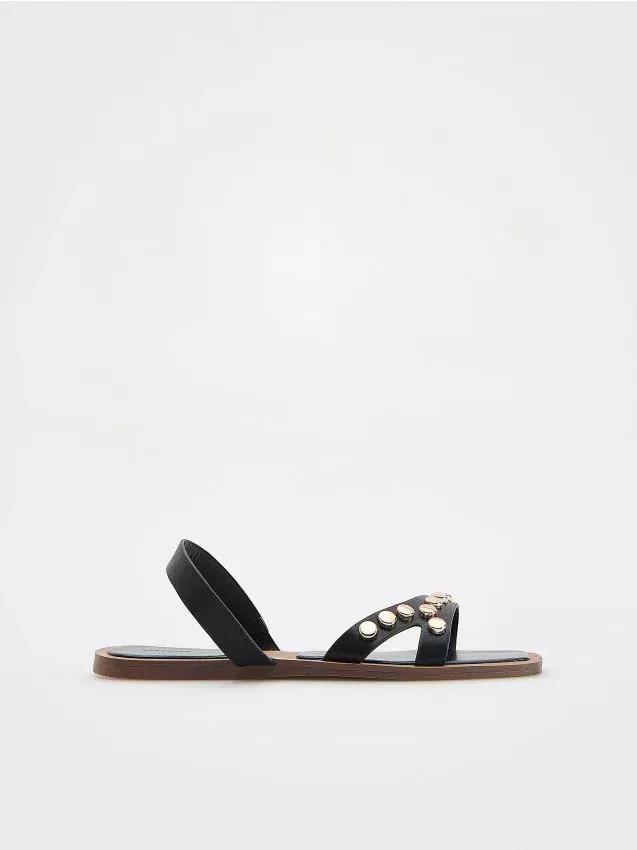 Black Leather Sandals, , large image number 0