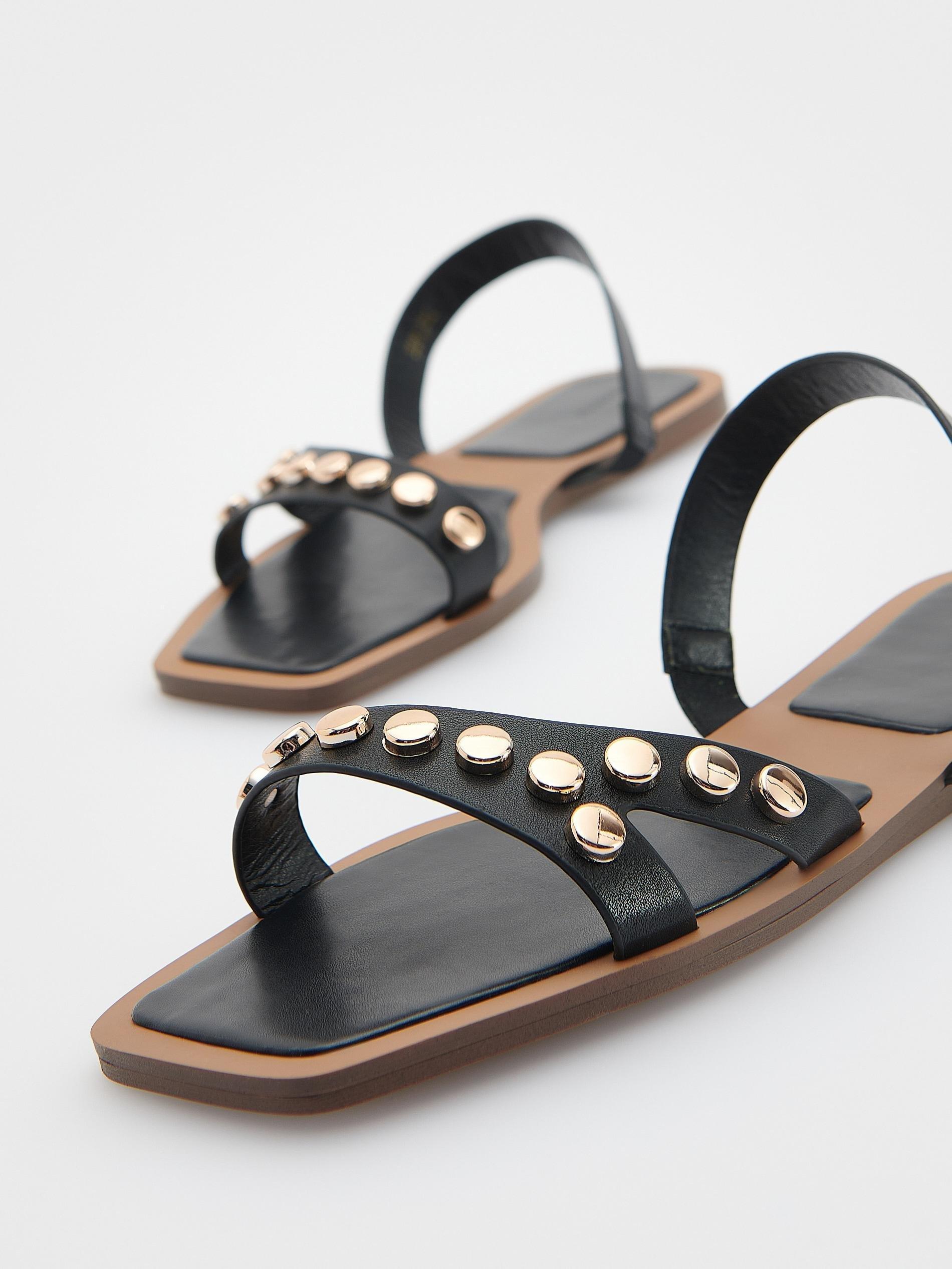 Black Leather Sandals, , large image number 4