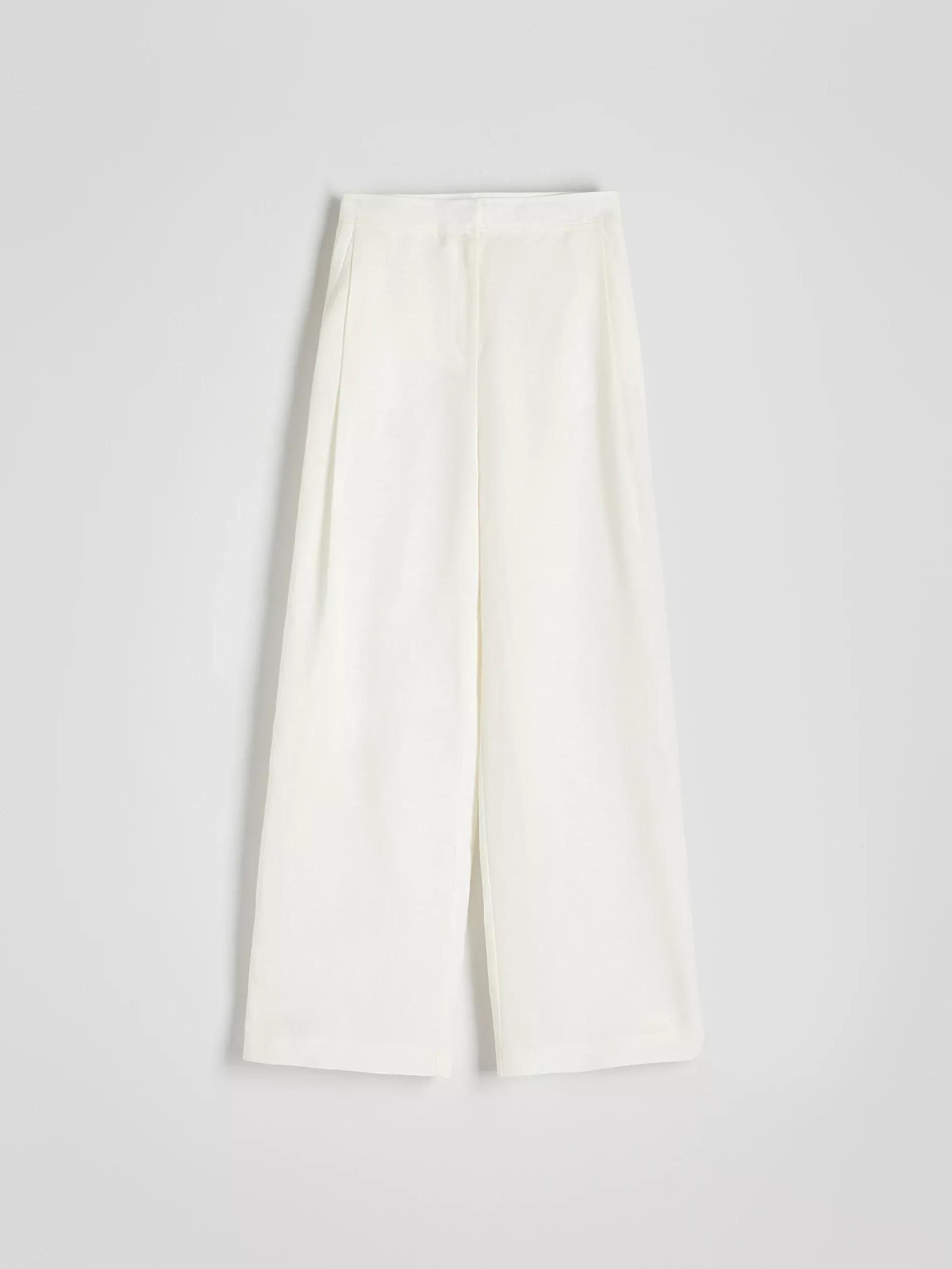 White Blended Wide Leg Pants, , large image number 0
