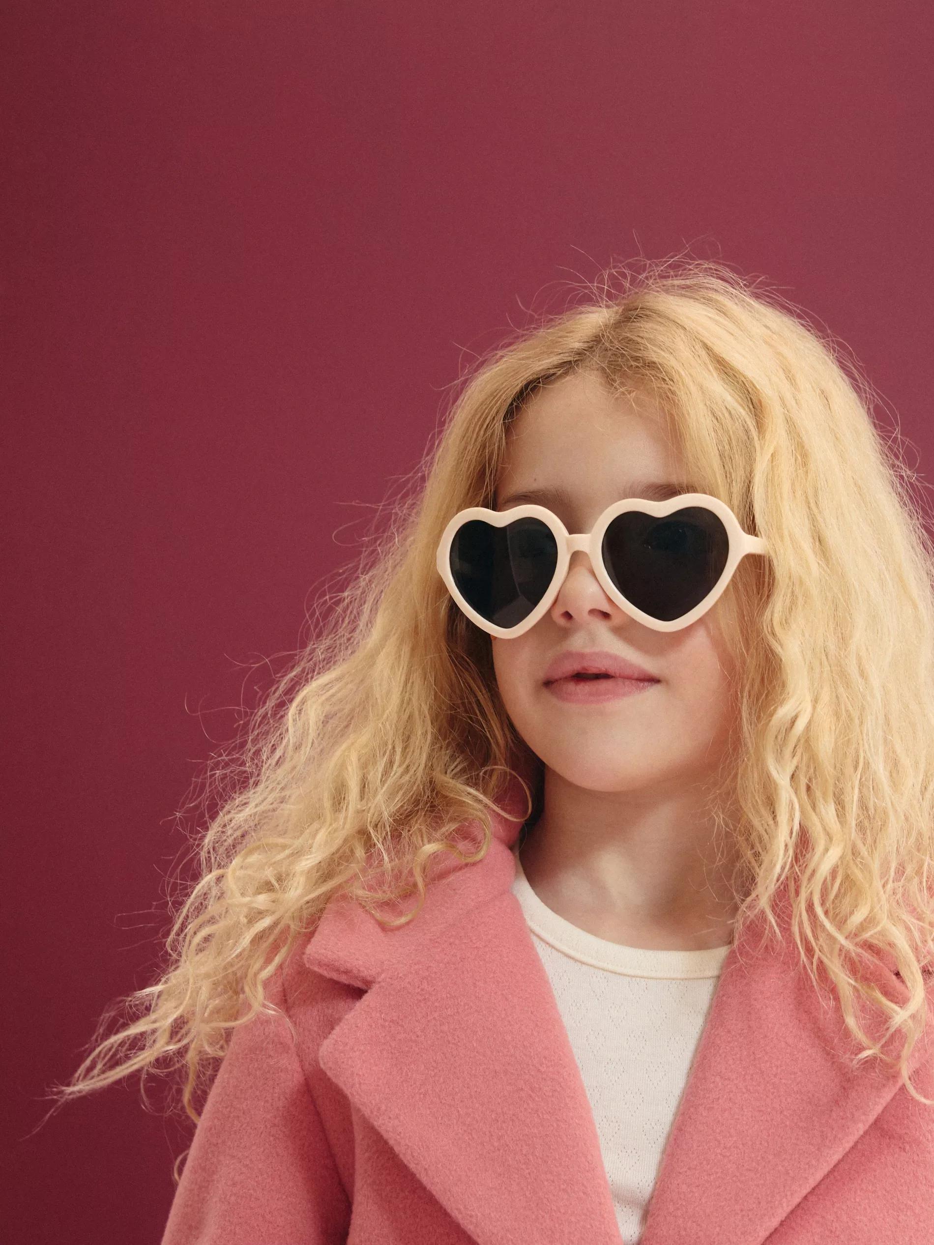 Cream Heart Shape Sunglasses, Kids Girls, Ivory, large image number 0