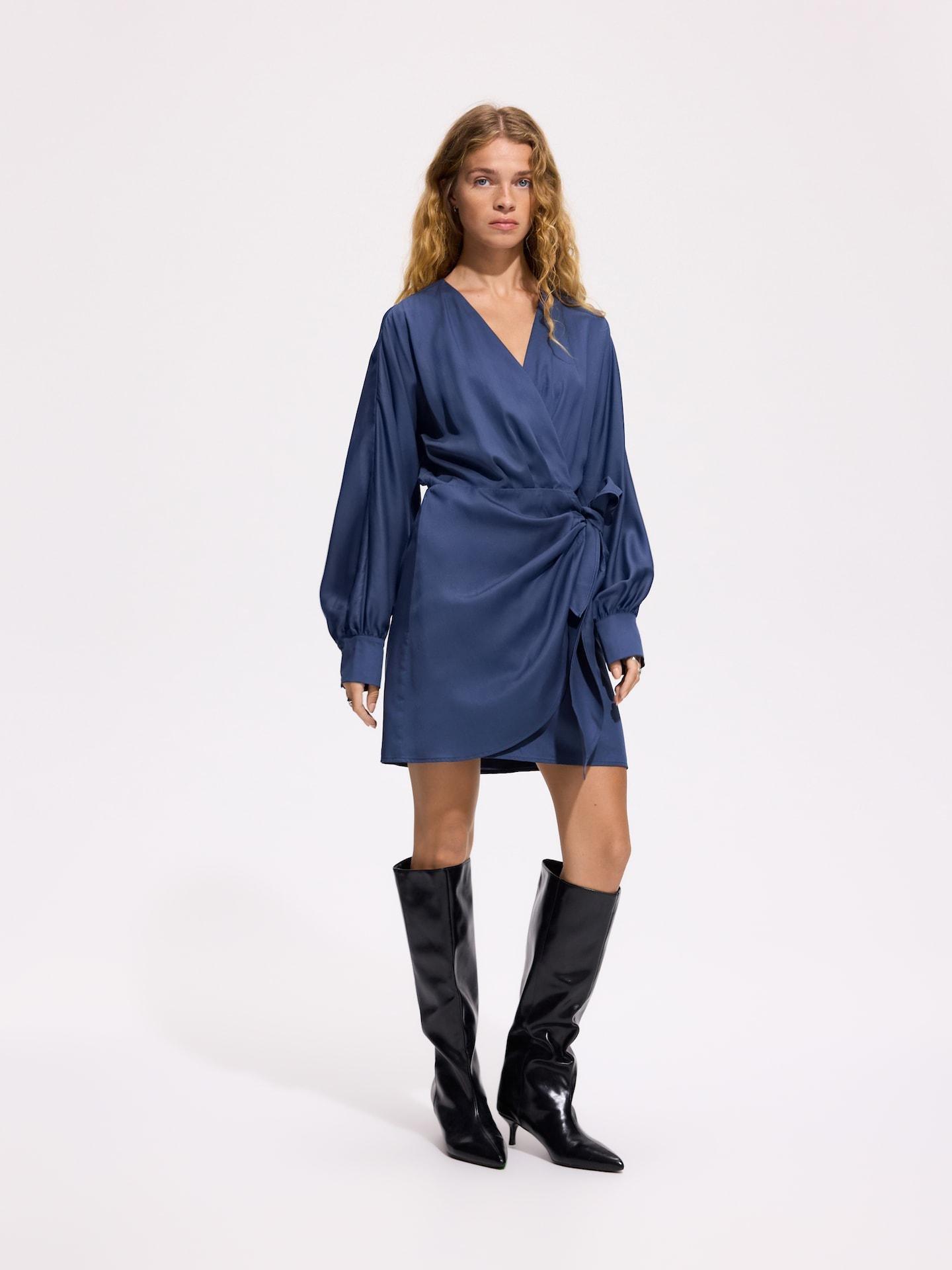 Navy Lyocell Rich Mini Dress, Blue, large image number 1