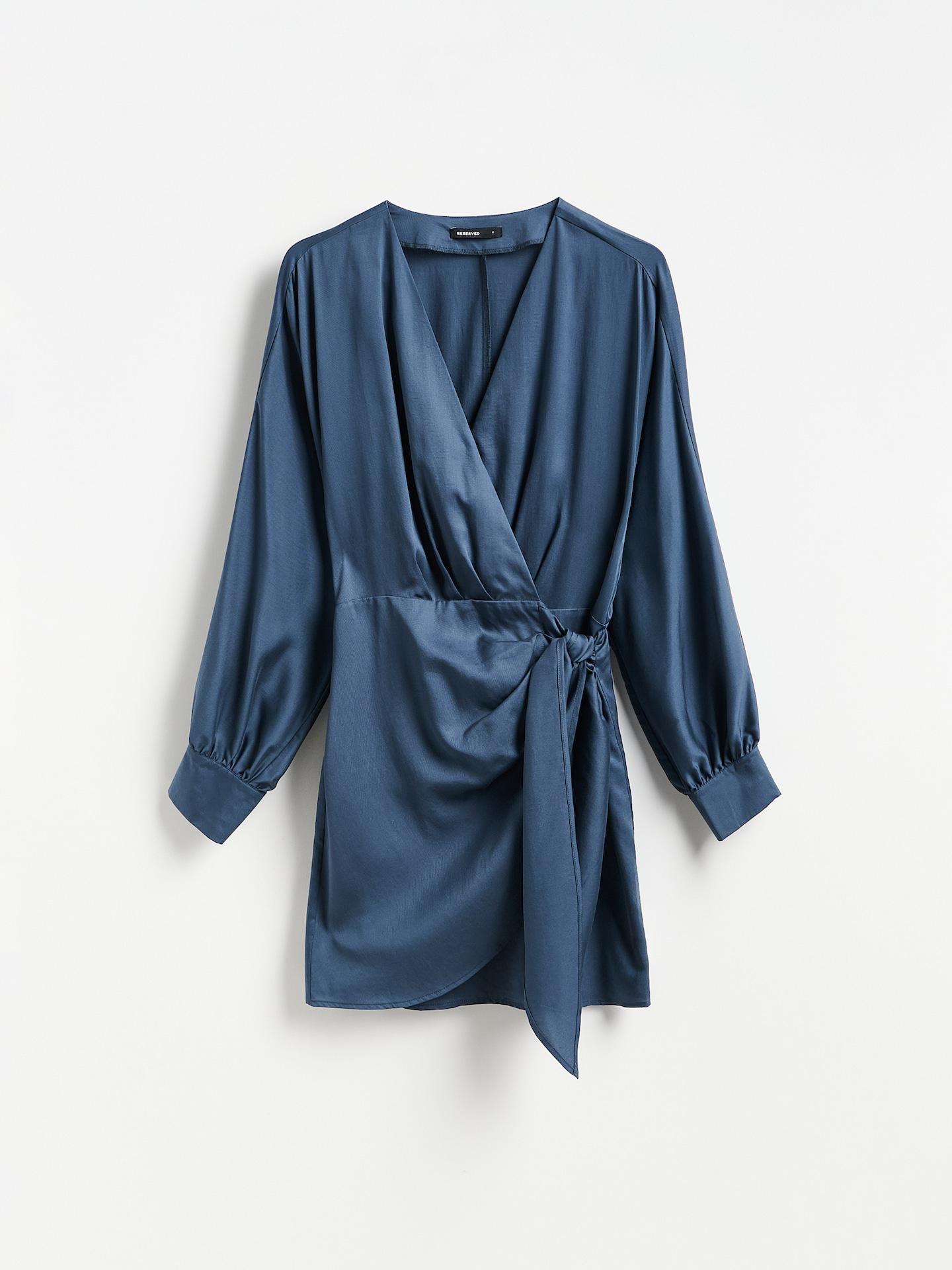 Navy Lyocell Rich Mini Dress, Blue, large image number 3