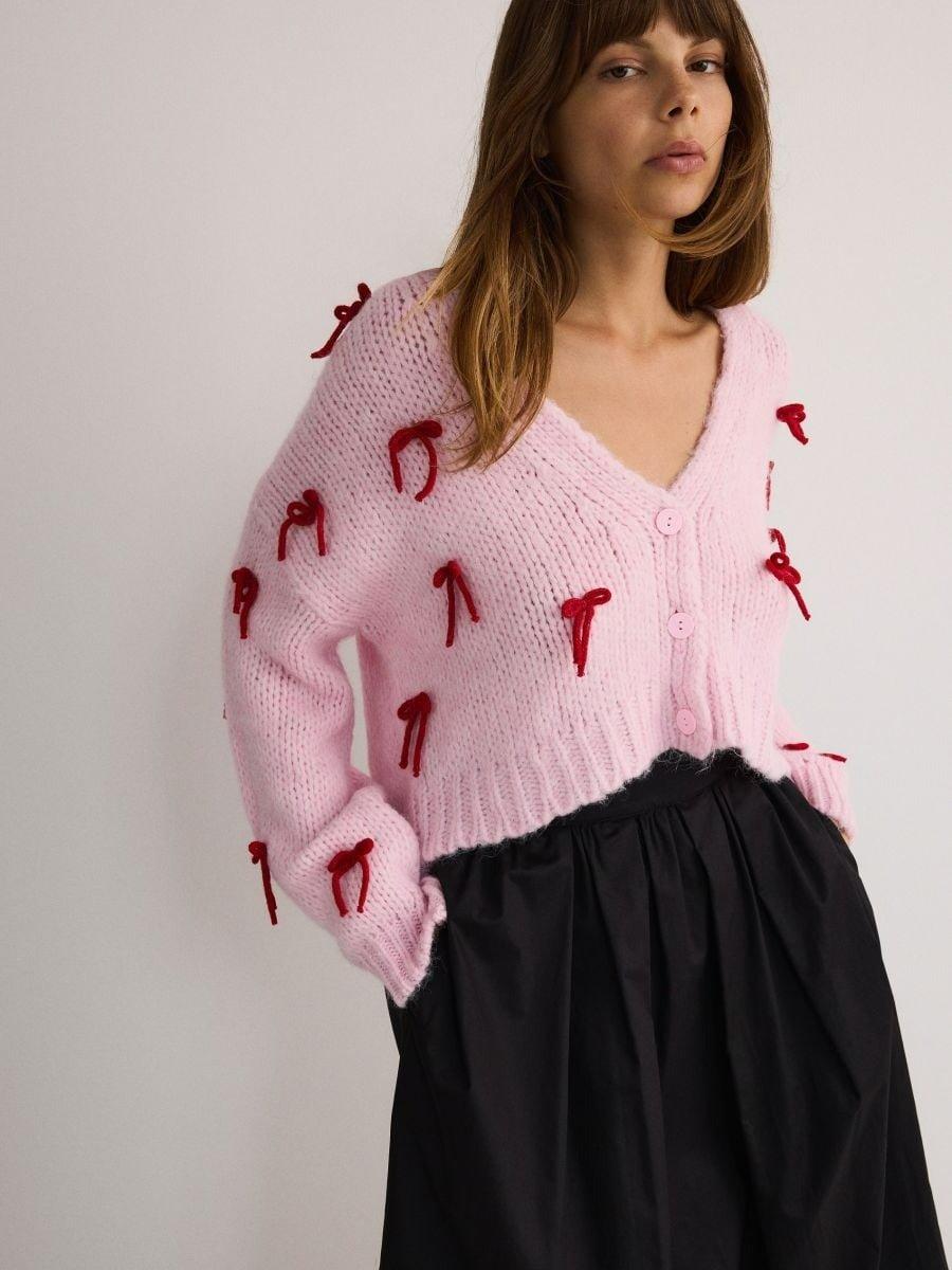 Pink Cardigan With Bow Ties, , large image number 2