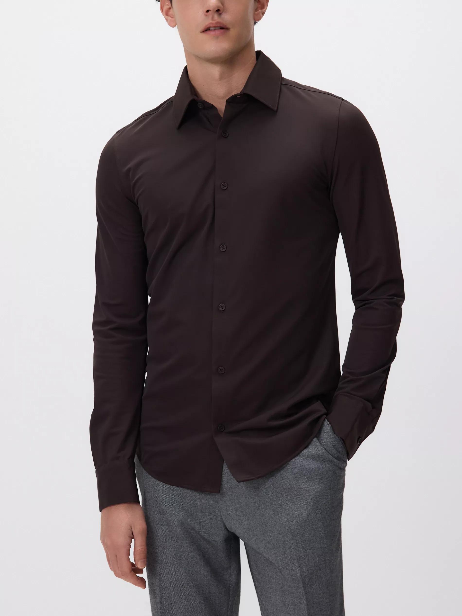Brown Super Slim Fit Plain Shirt, Brown, large image number 0
