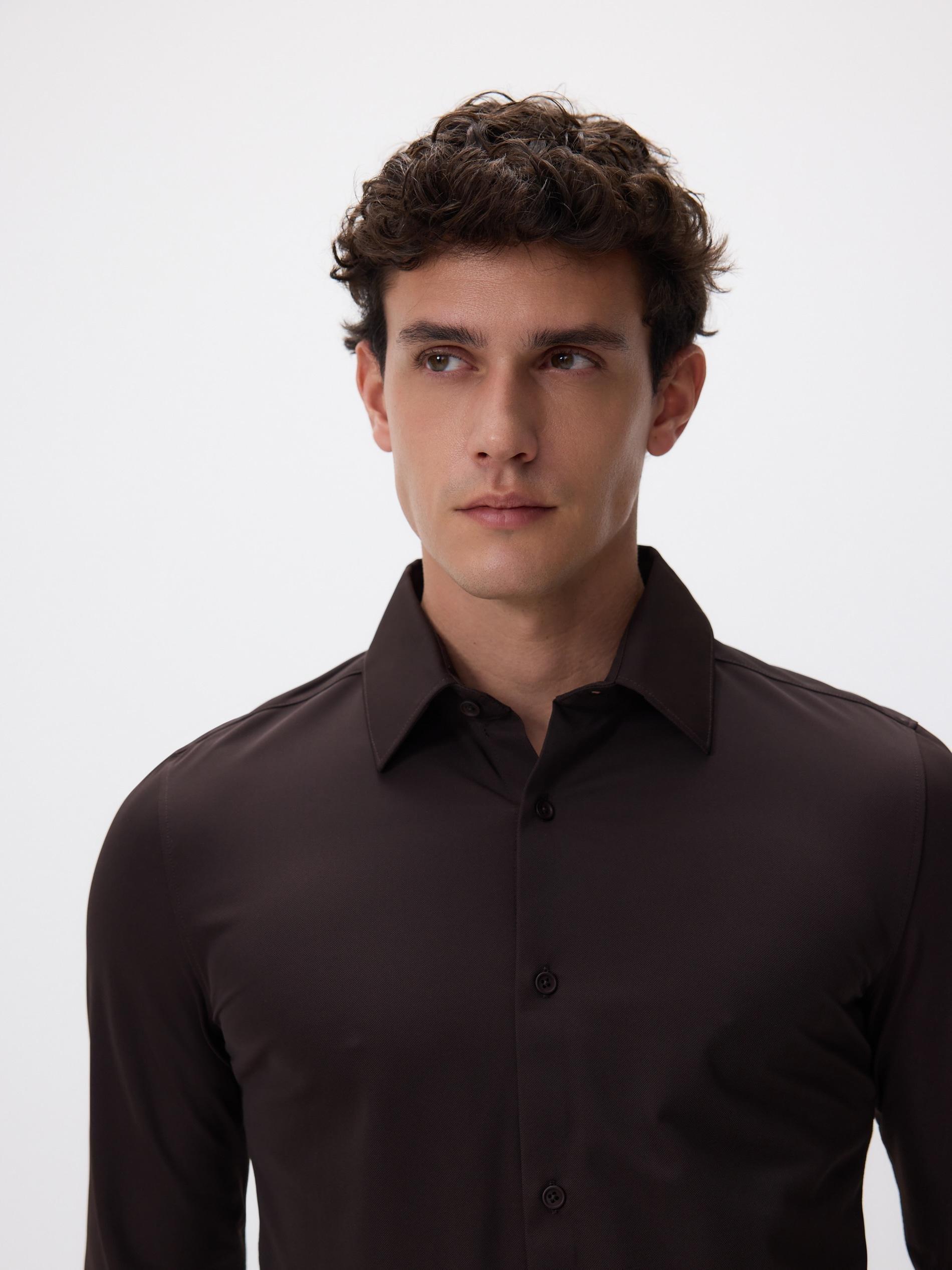 Brown Super Slim Fit Plain Shirt, Brown, large image number 1