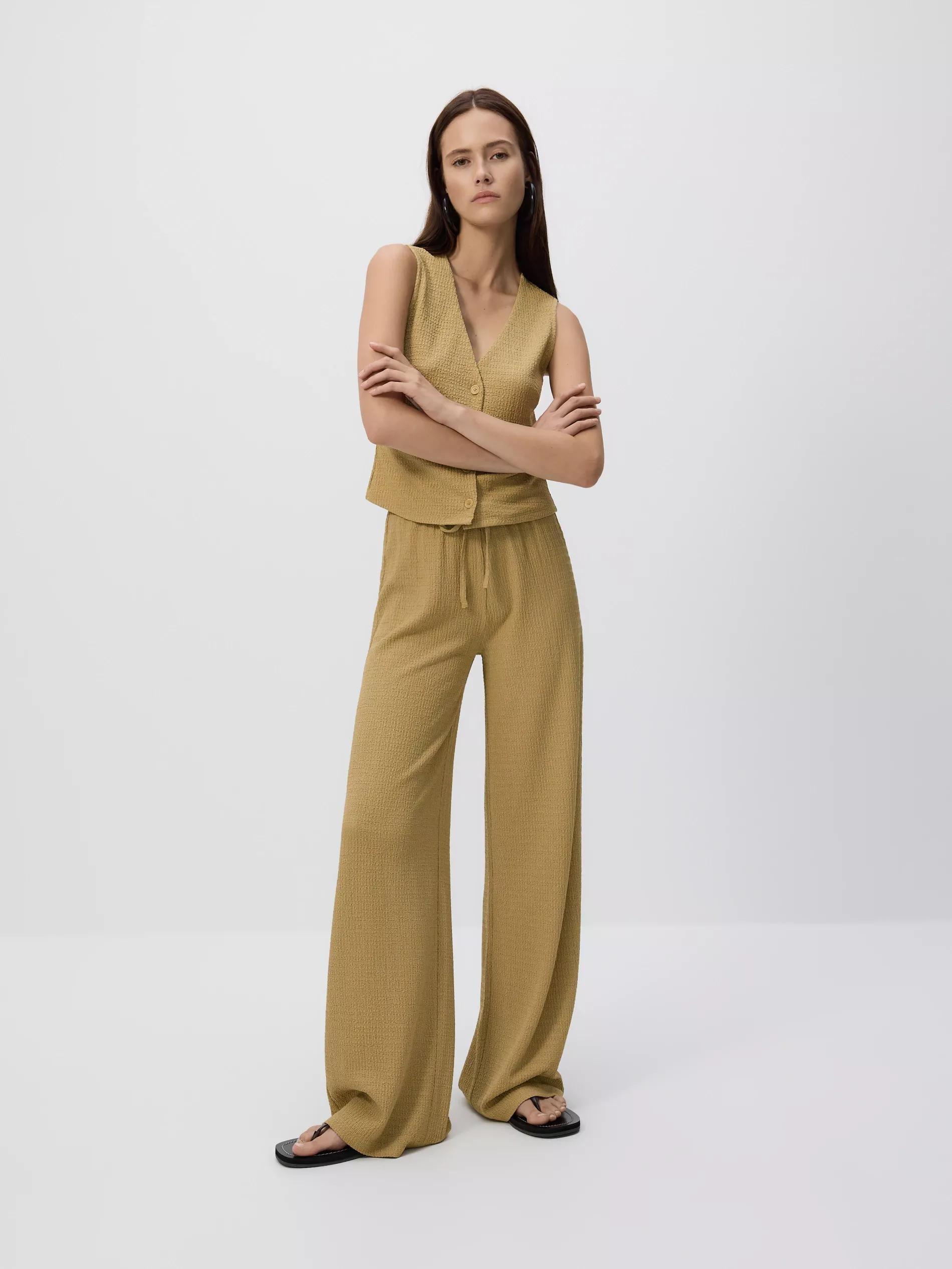 LIGHT OLIVE Structural fabric trousers, , large image number 0