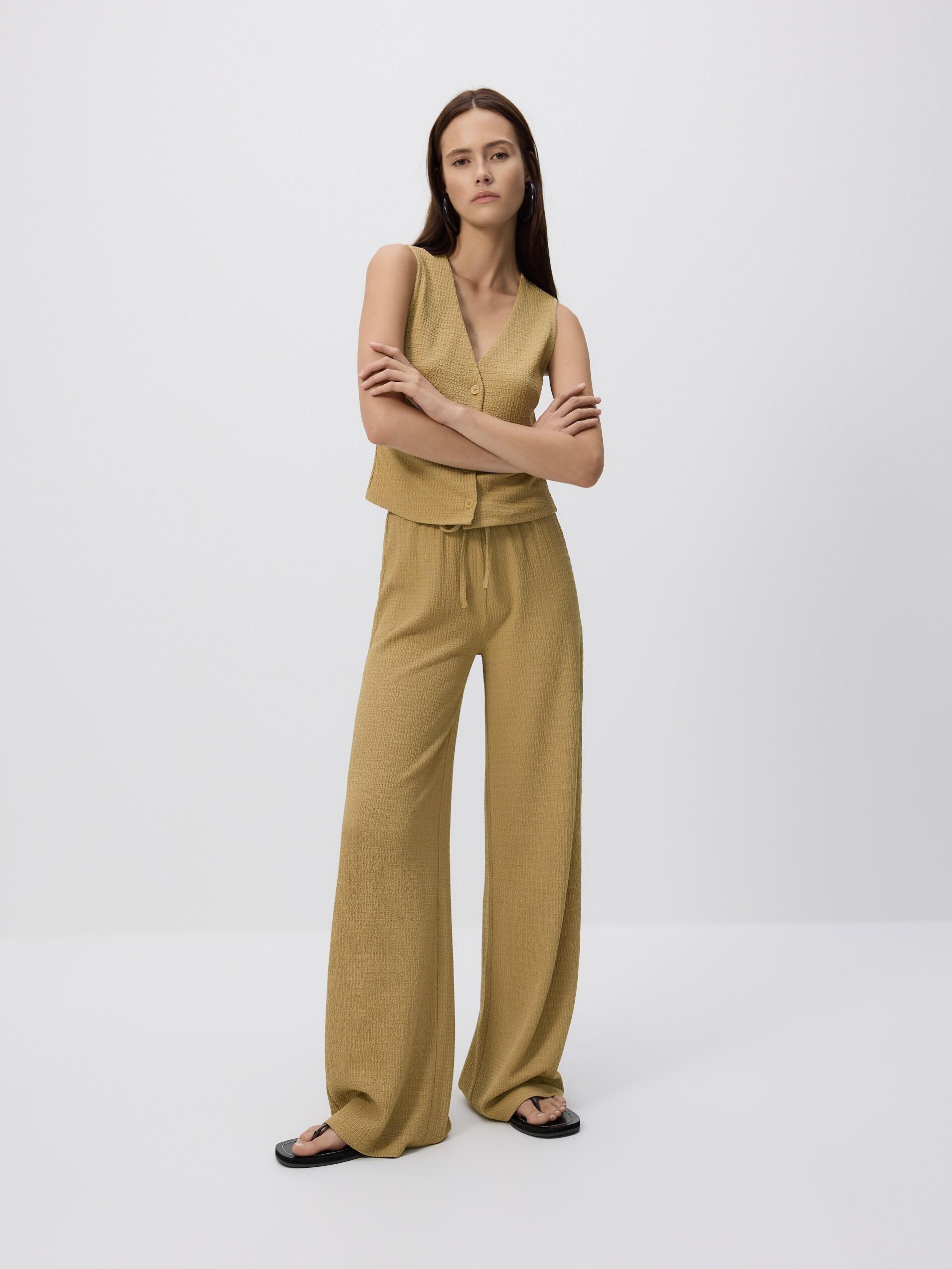 LIGHT OLIVE Structural fabric trousers, Green, medium