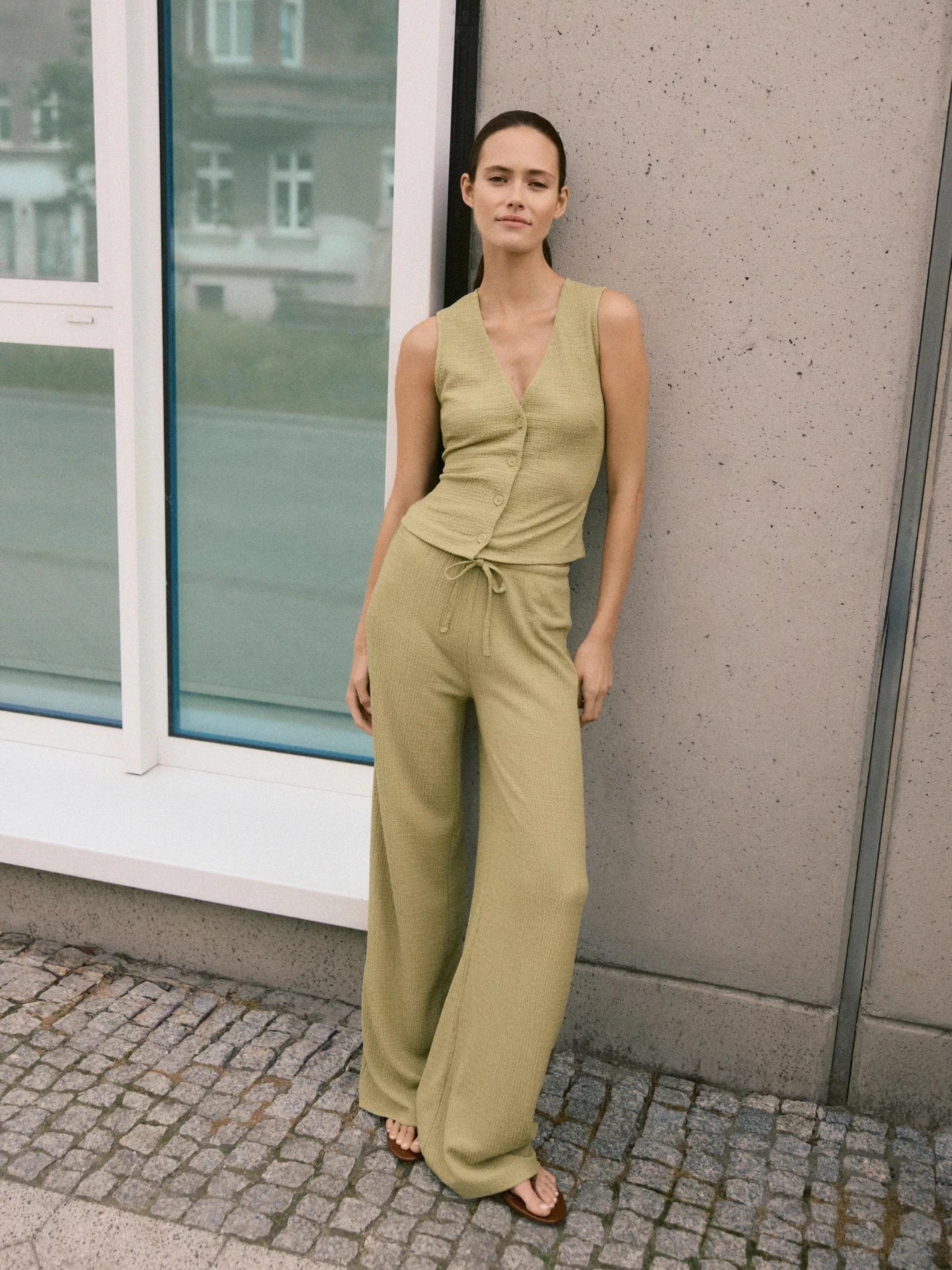 LIGHT OLIVE Structural fabric trousers, , large image number 5