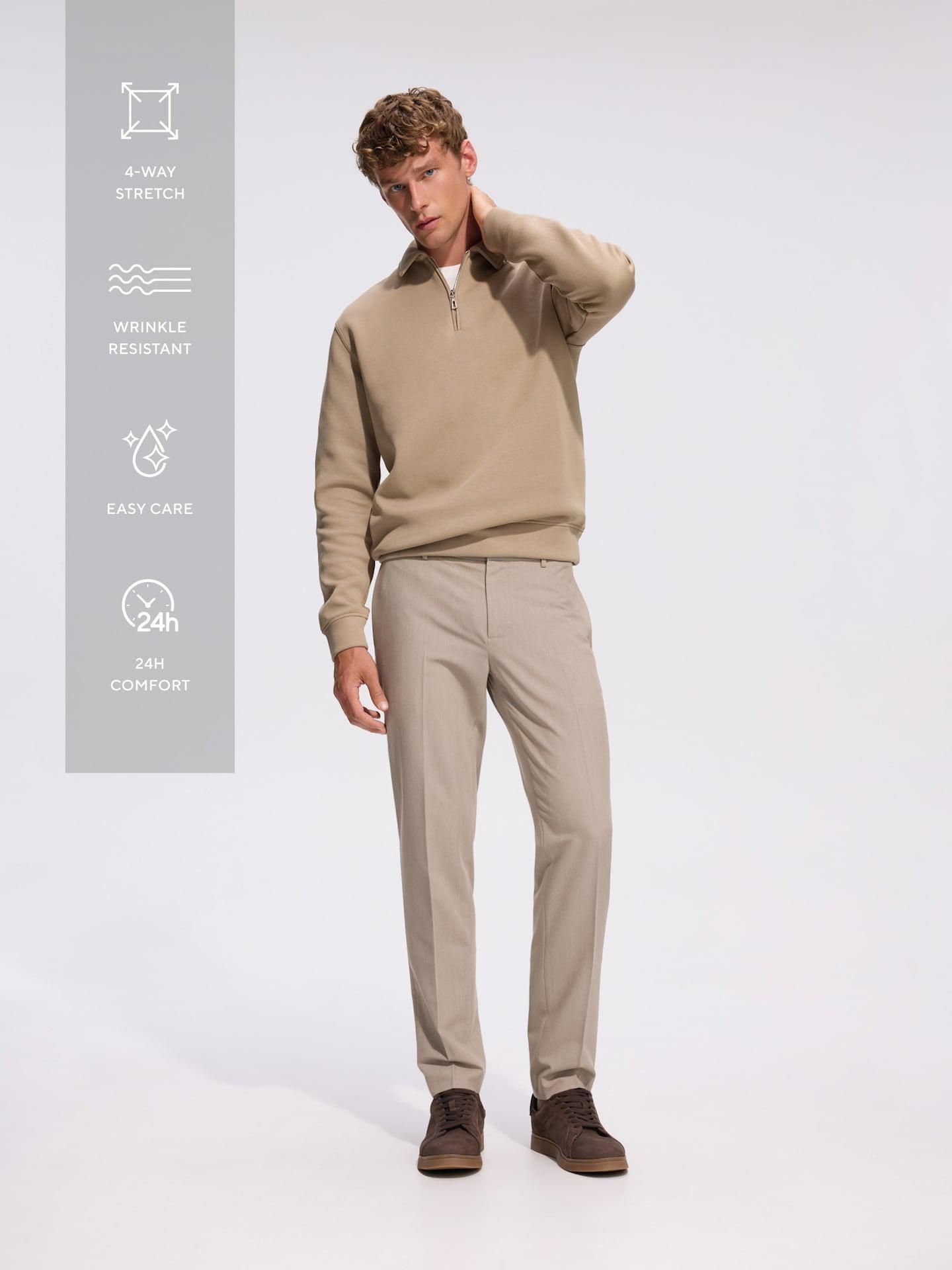 Beige Pressed Crease Chino Slim Trousers, Beige, medium