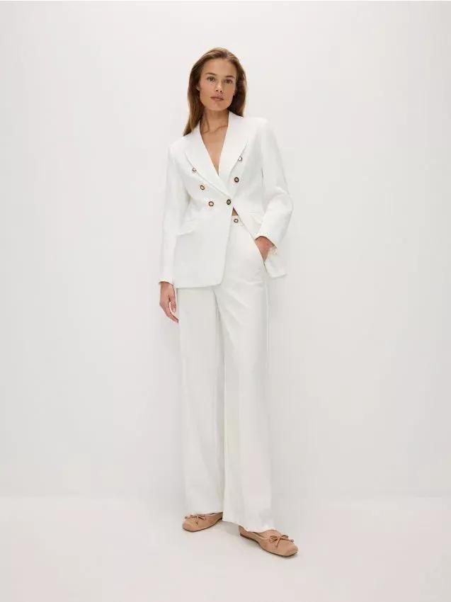 White Viscose Blend Trousers, , large image number 0