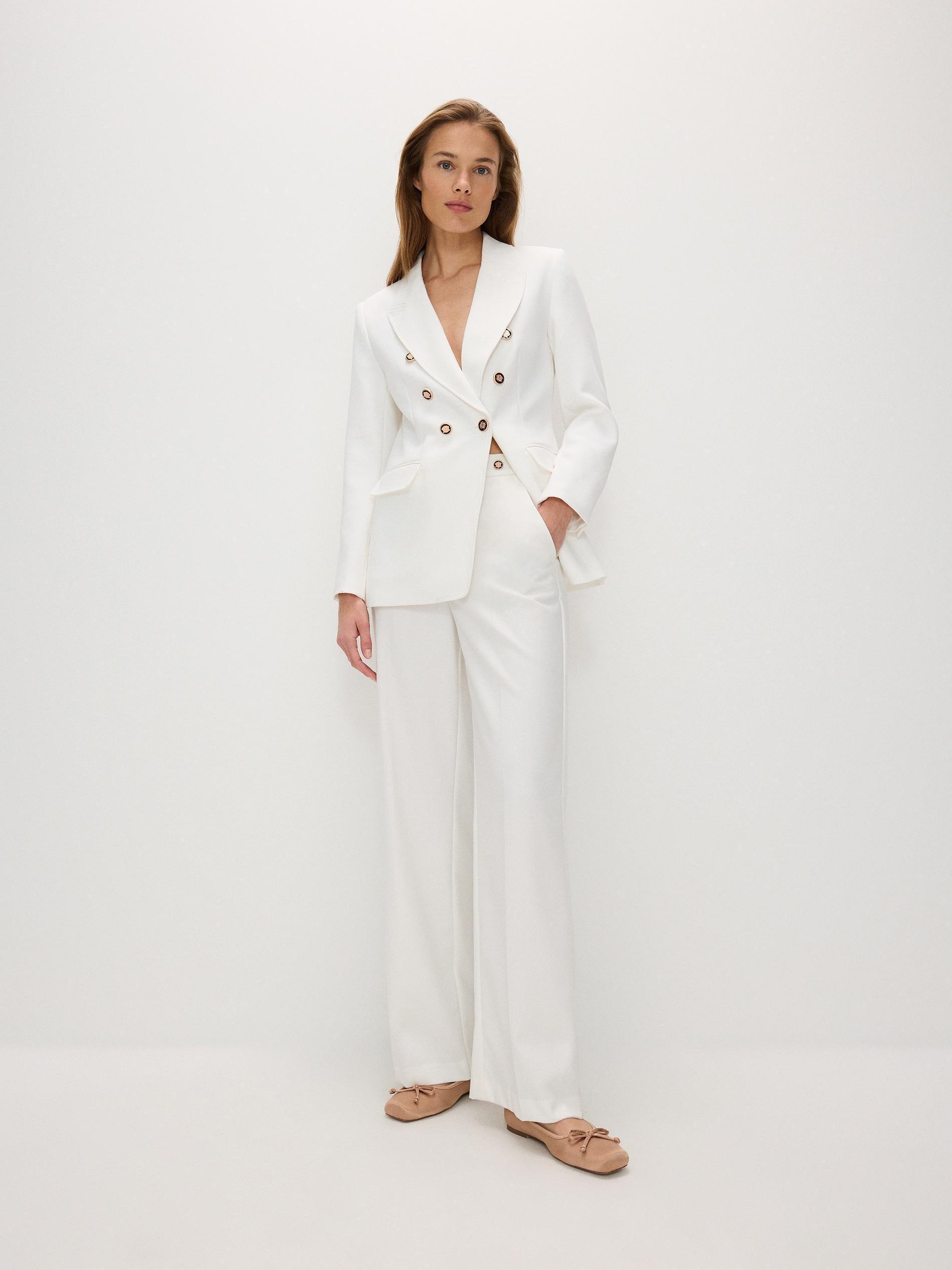 White Viscose Blend Trousers, , large image number 1