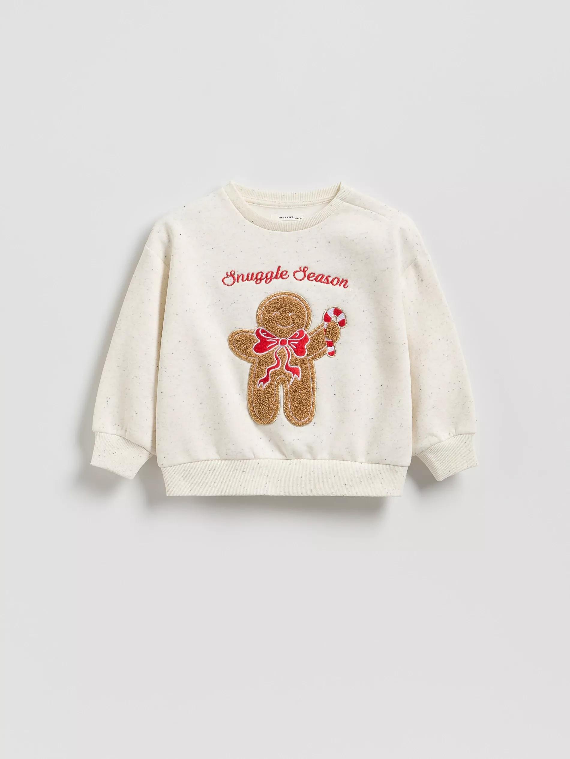 Cream Sweatshirt With Christmas Appliqu&eacute;, Ivory, large image number 2