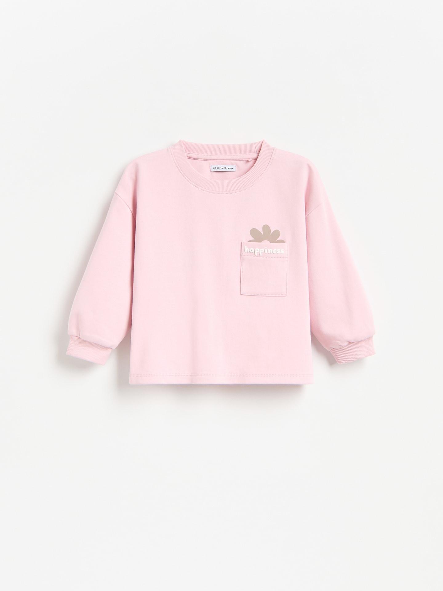 Pink Cotton Long Sleeve T-Shirt With Pocket, Pink, medium