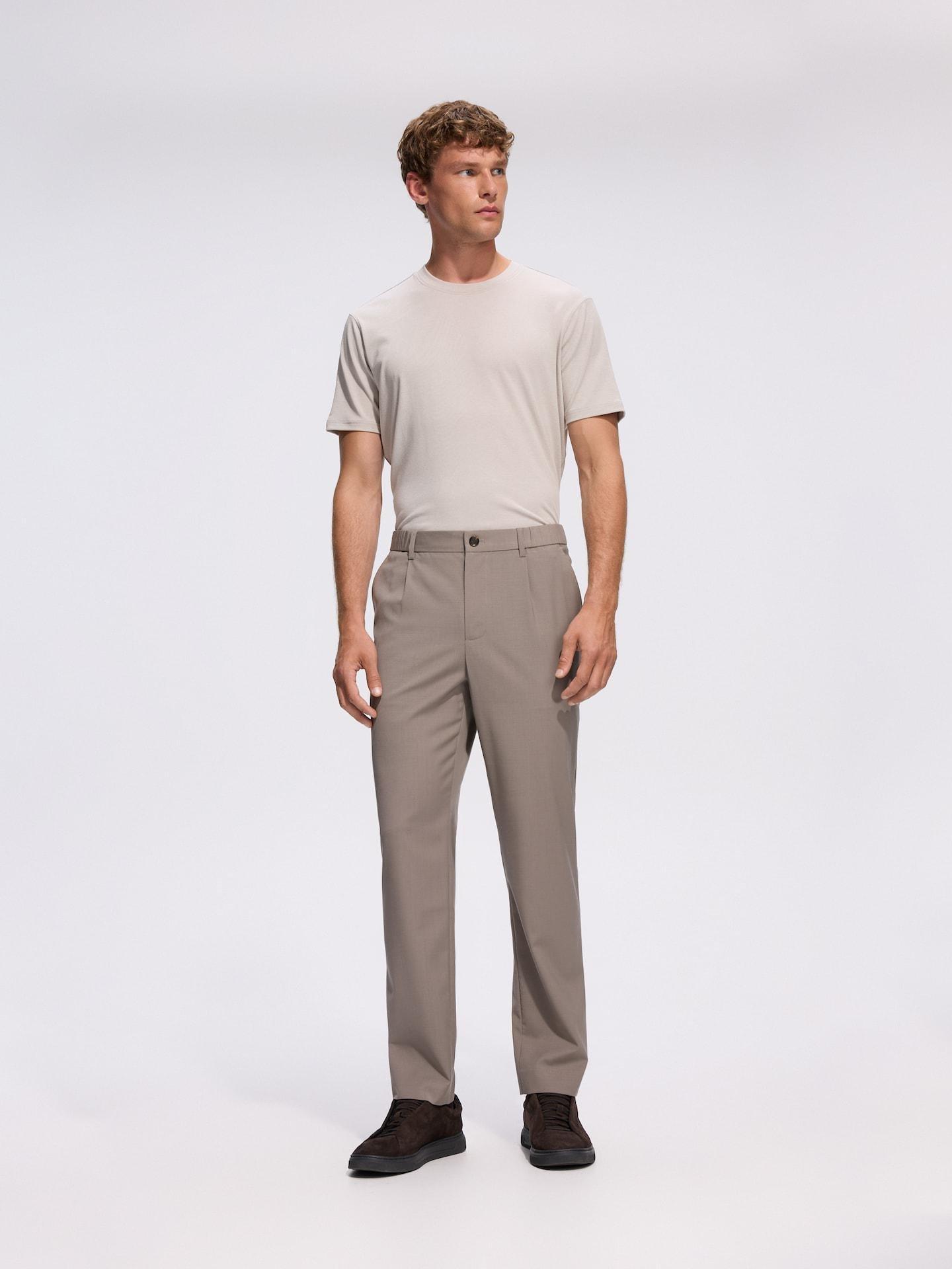 Brown Chino Carrot Trousers With Wool, 7401_84M, large image number 0
