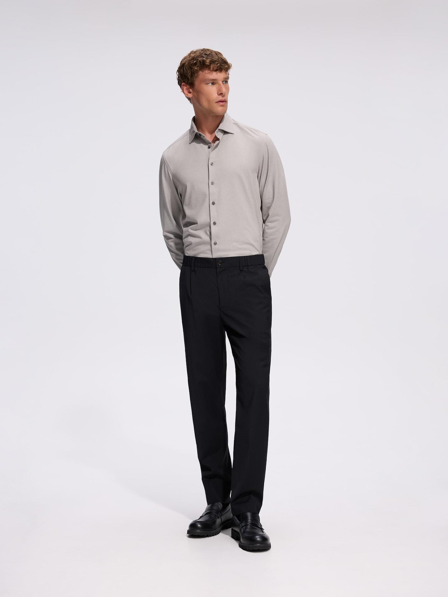 Black Chino Carrot Trousers With Wool, Black, medium