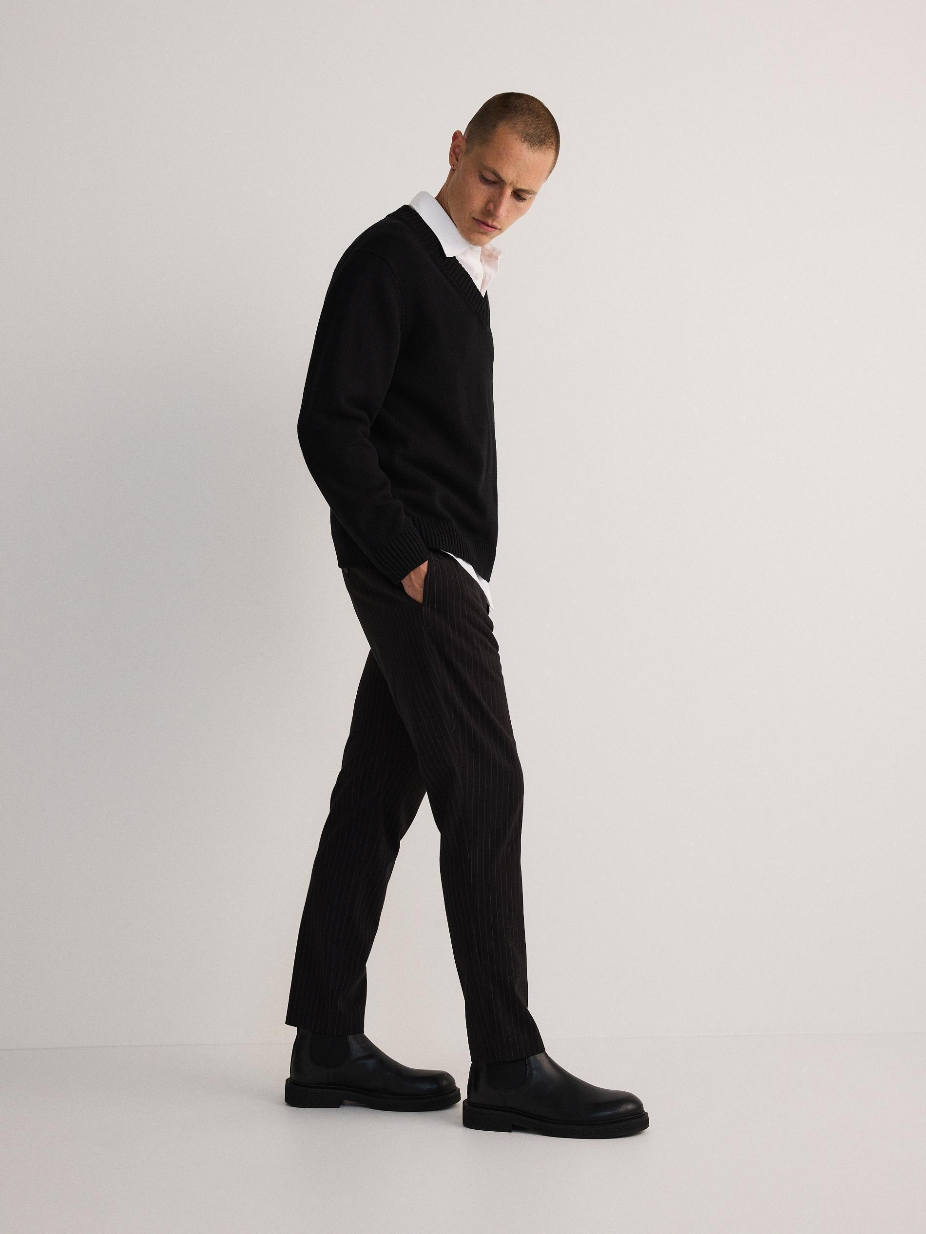 Black Elastic Waist Tie Up Joggers, , large image number 4