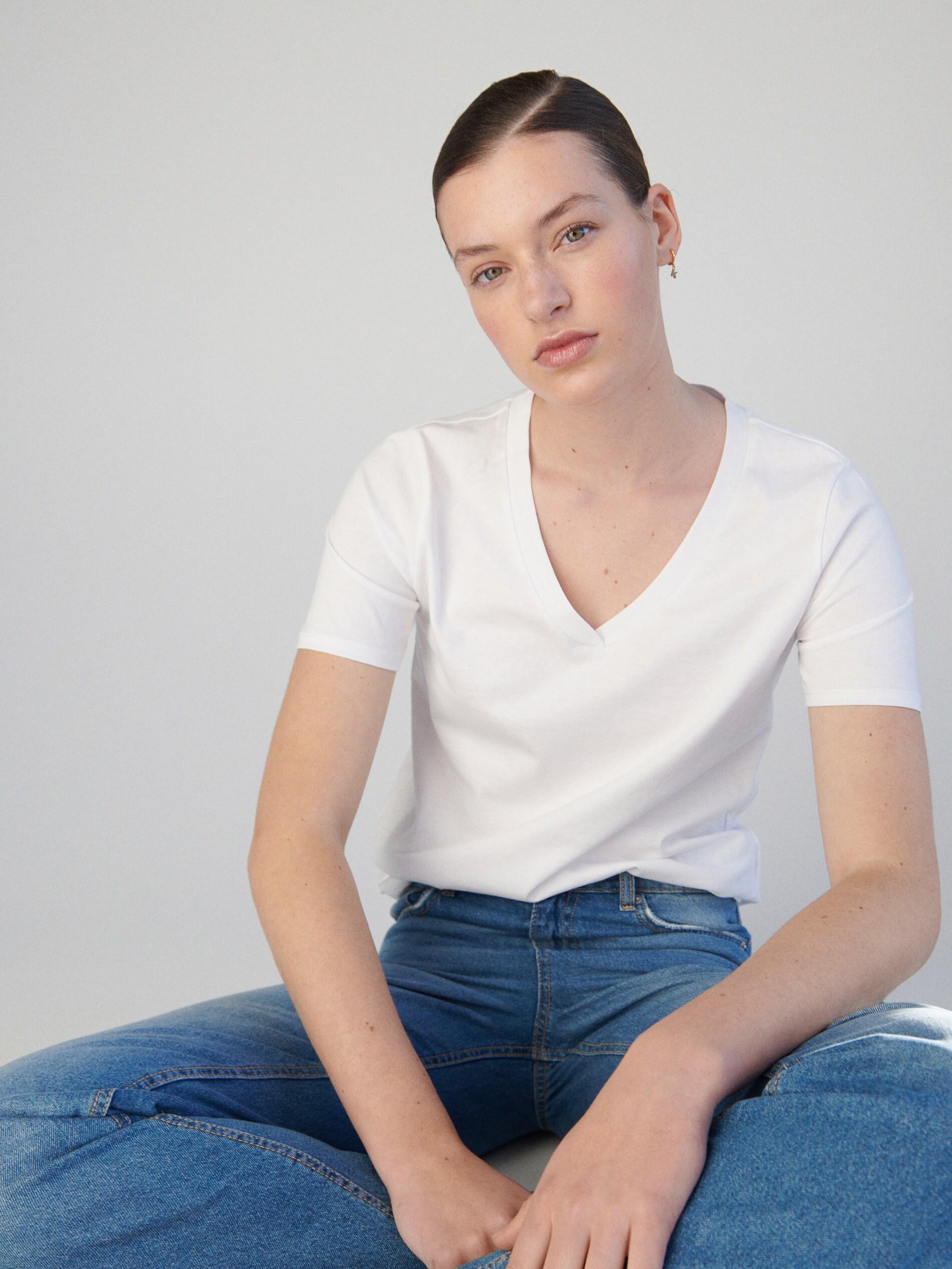 White V-Neck T-Shirt, , large image number 1