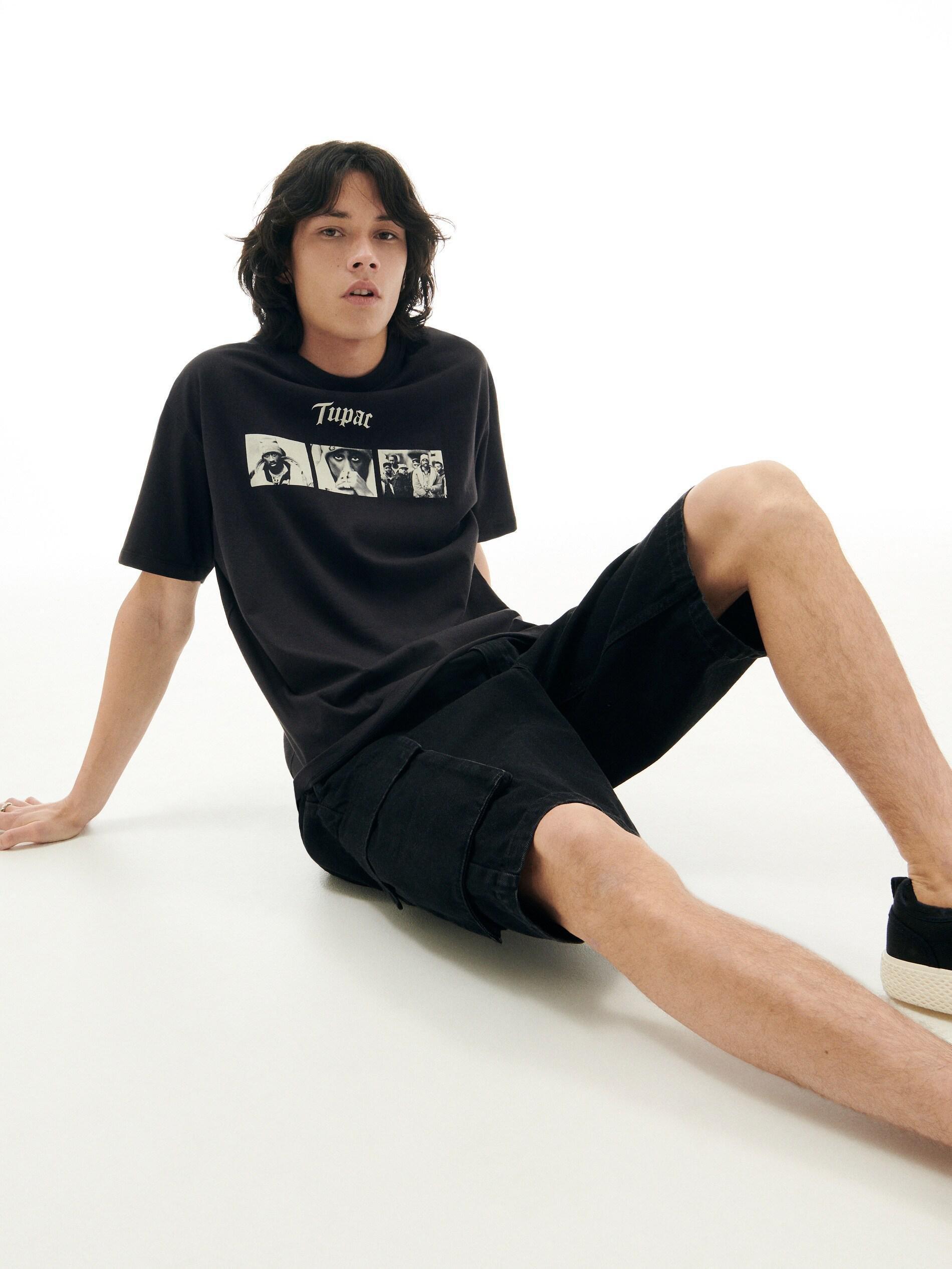 Black Tupac oversized T-shirt, , large image number 2
