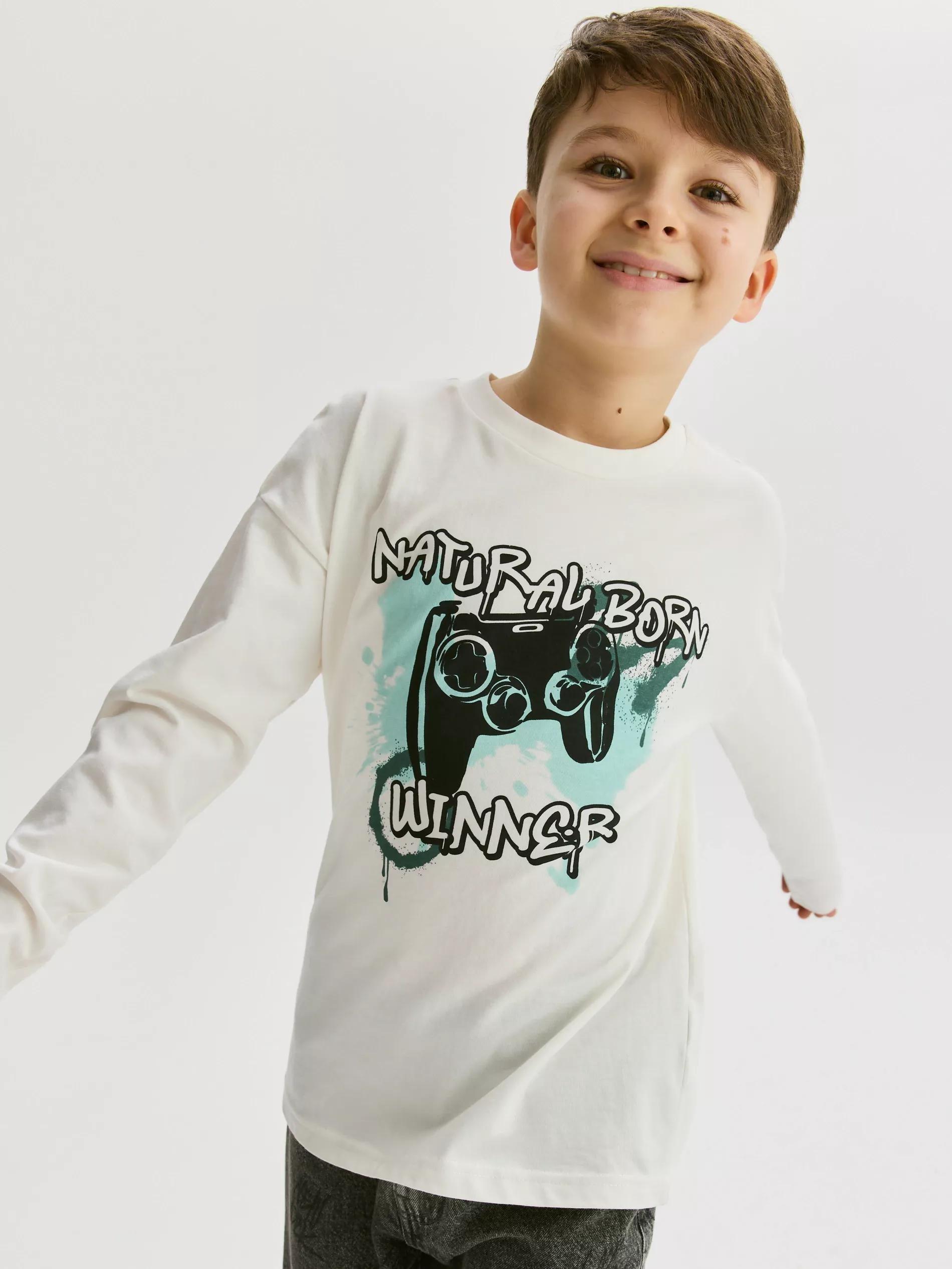 Cream Long-Sleeved Cotton T-Shirt, , large image number 0