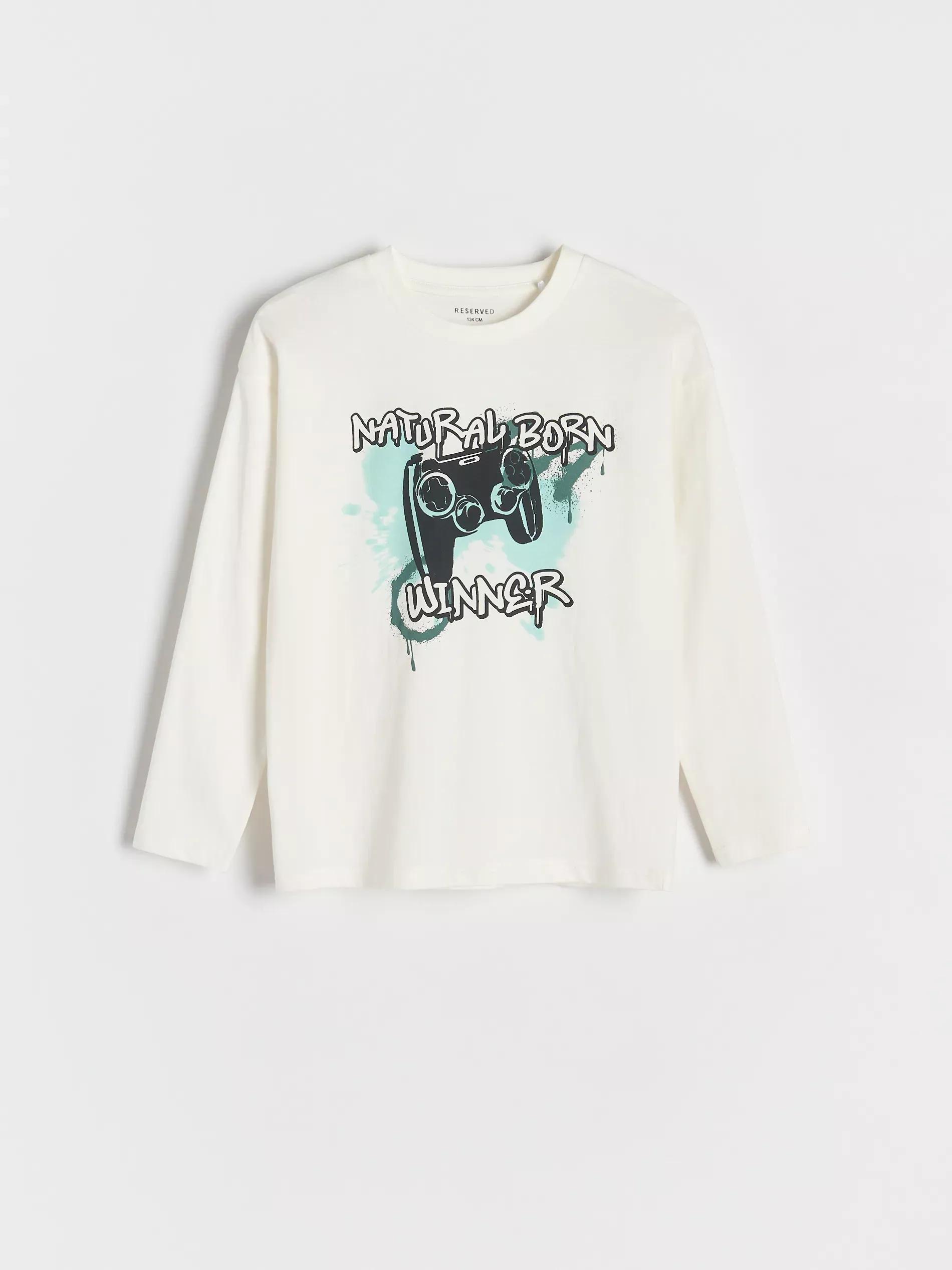 Cream Long-Sleeved Cotton T-Shirt, , large image number 1