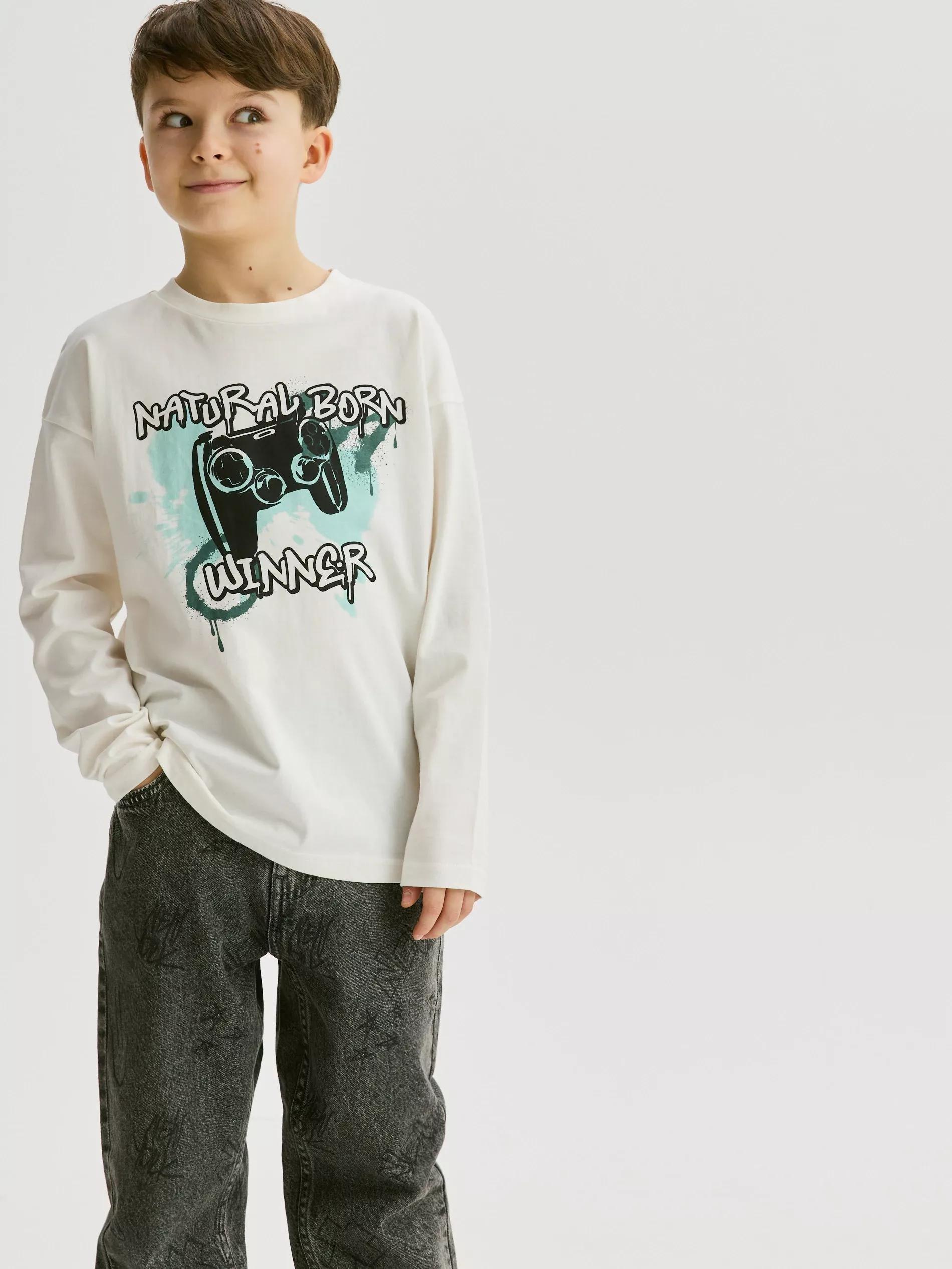 Cream Long-Sleeved Cotton T-Shirt, , large image number 3