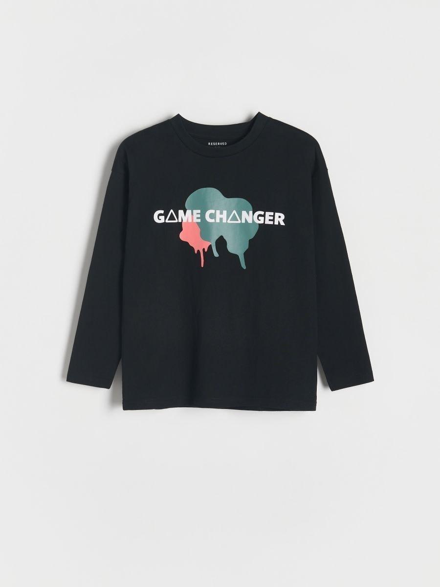 Black Long-Sleeved Cotton T-Shirt, , large image number 0