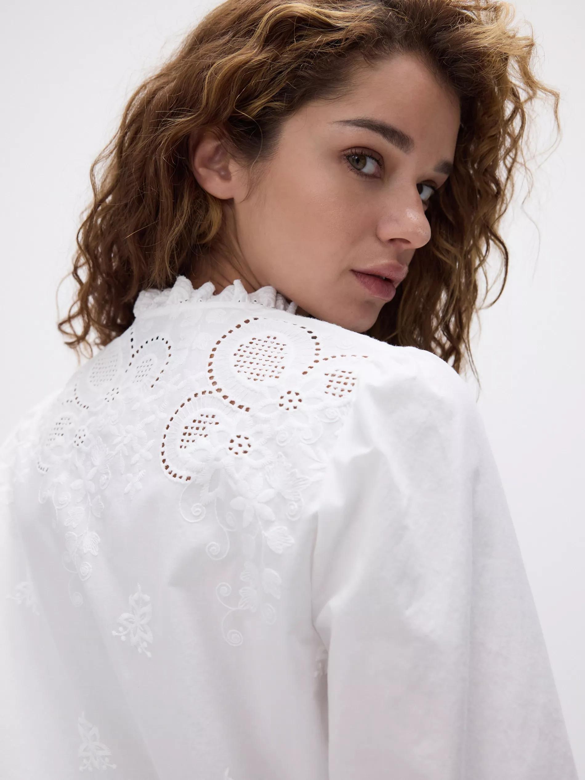 White Embroidered Cotton Shirt, , large image number 0