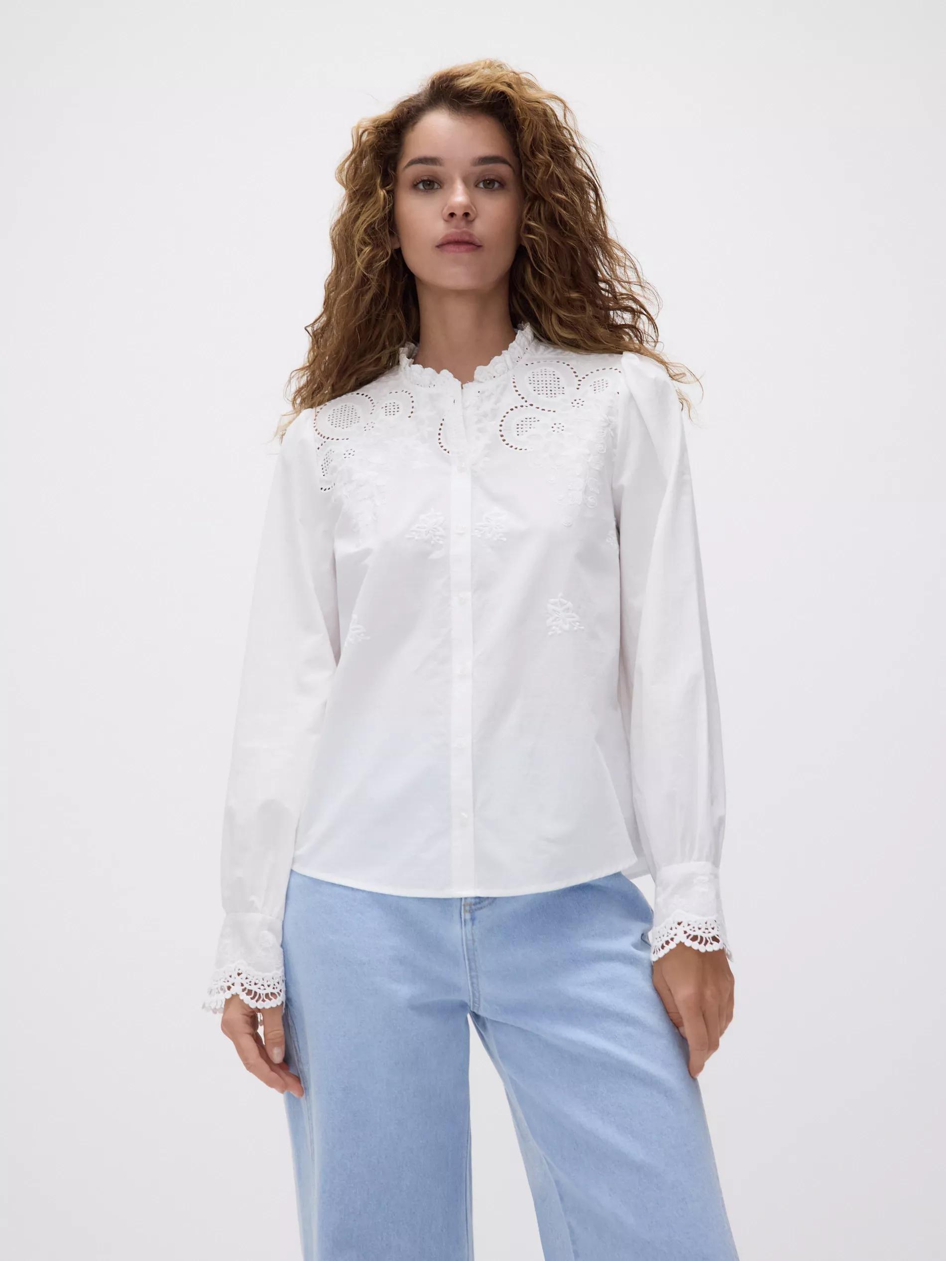 White Embroidered Cotton Shirt, , large image number 1