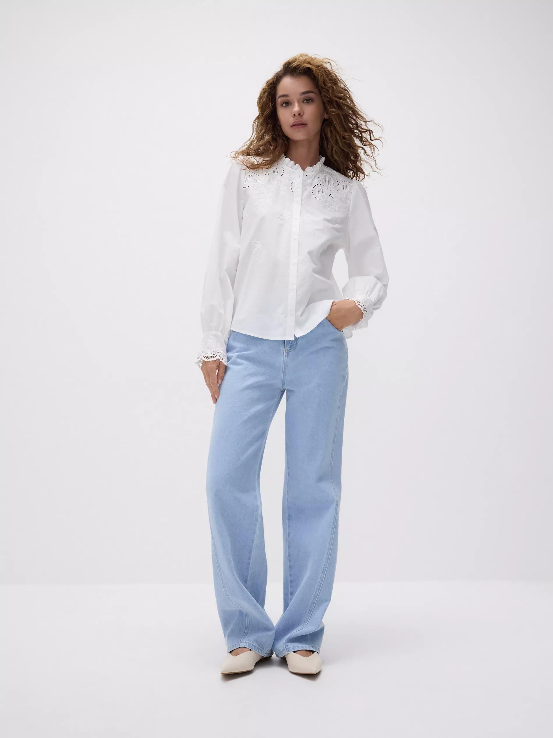 White Embroidered Cotton Shirt, , large image number 2