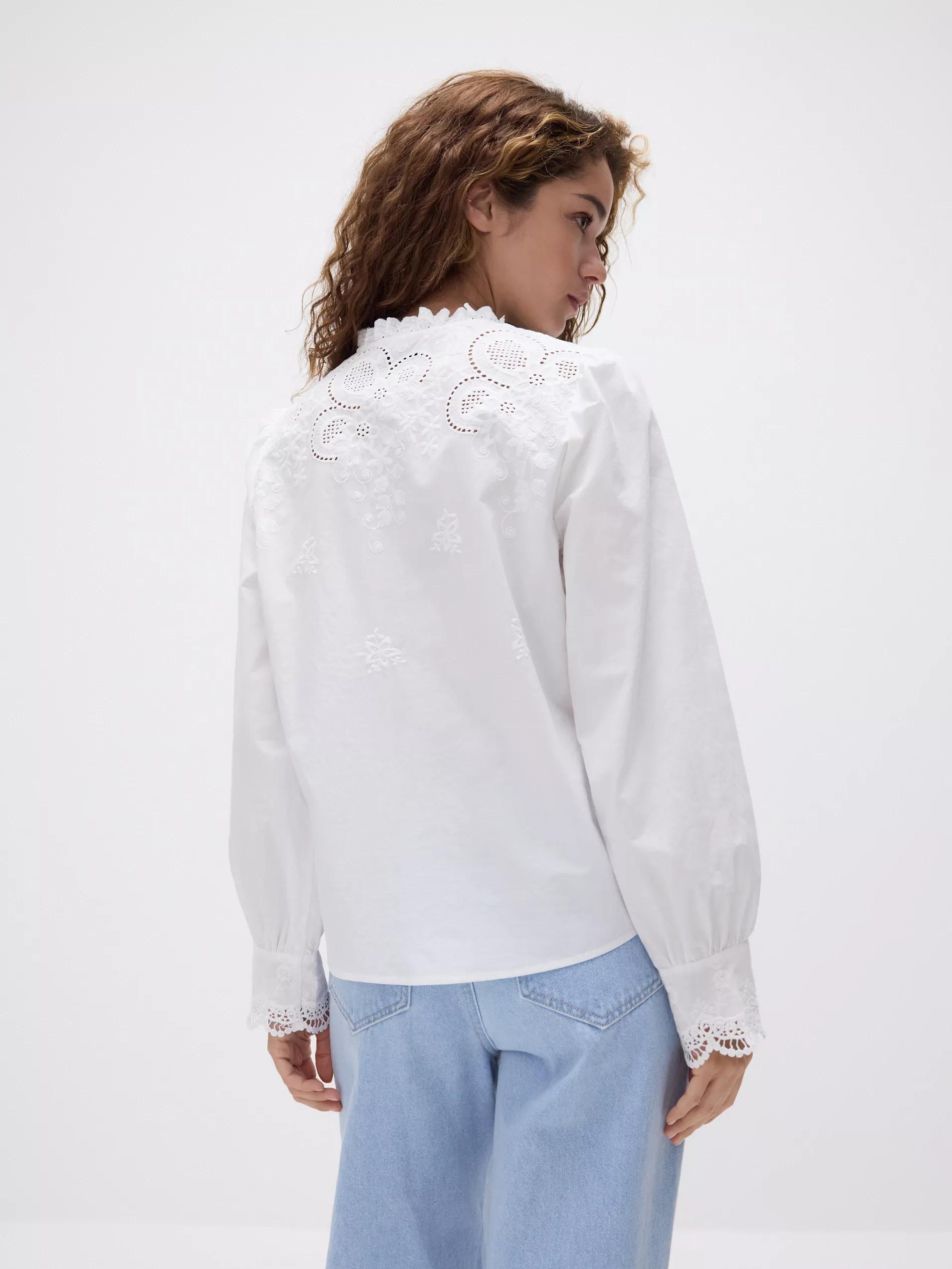 White Embroidered Cotton Shirt, , large image number 4