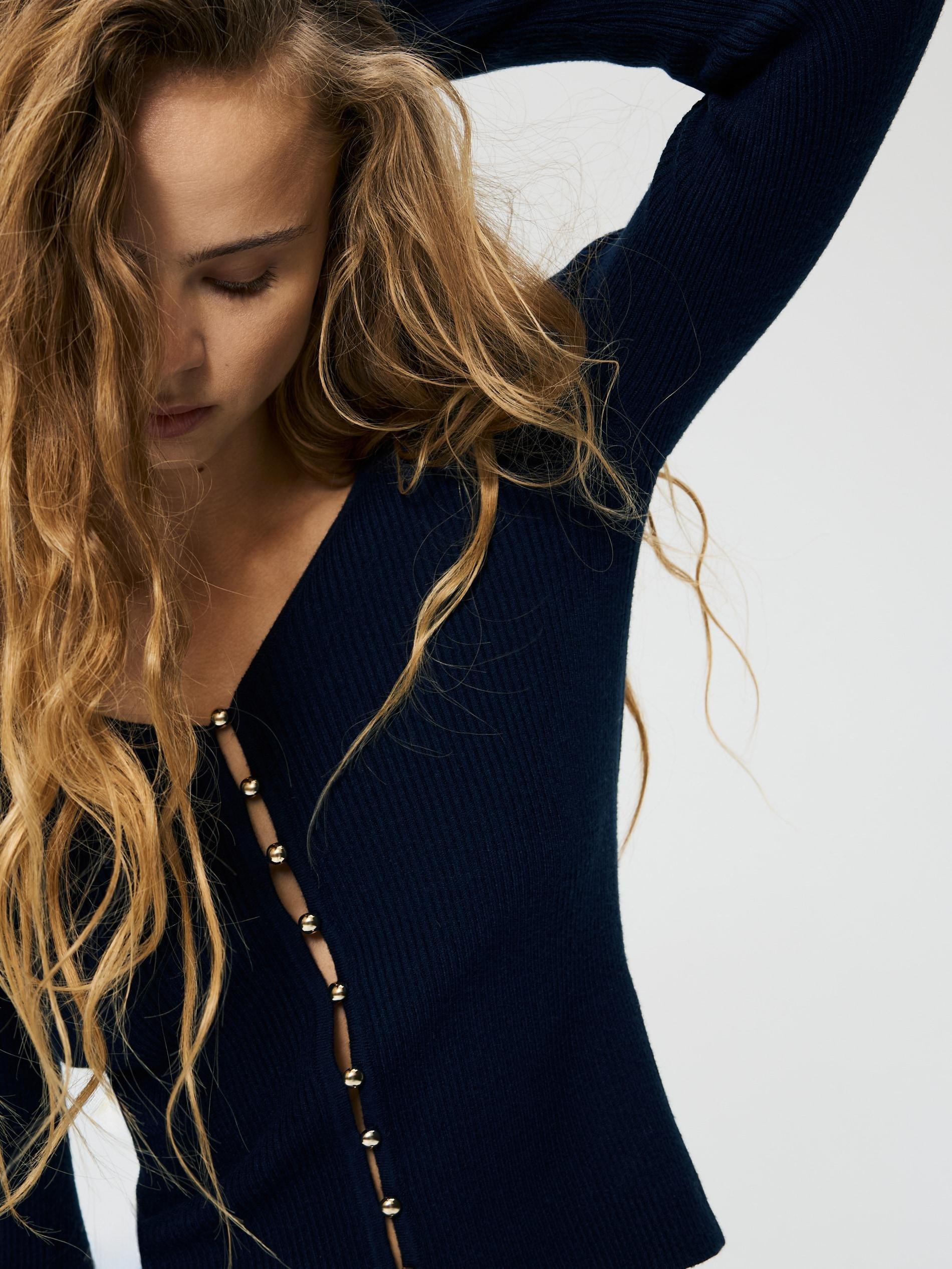 Navy Viscose Blend Cardigan, Navy, large image number 2