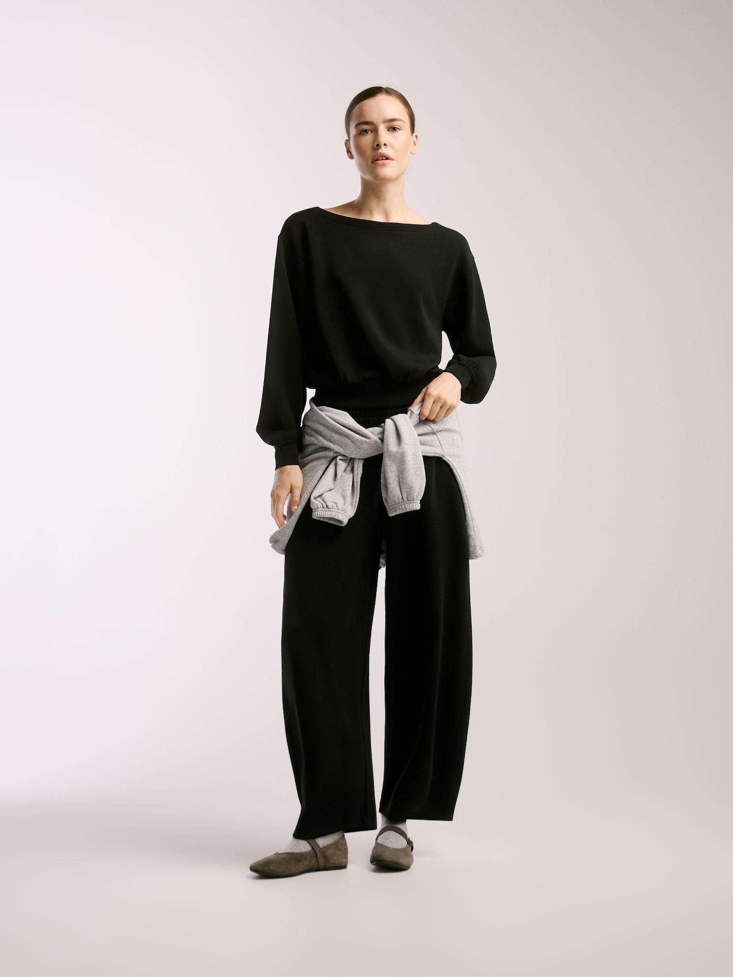 Black Plain Sweatshirt With Modal, Black, medium