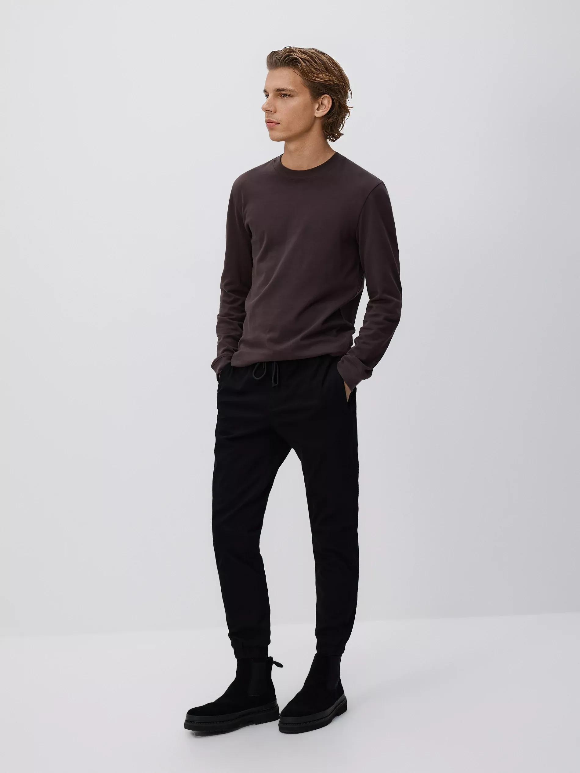 Black Cotton Joggers, Black, large image number 1