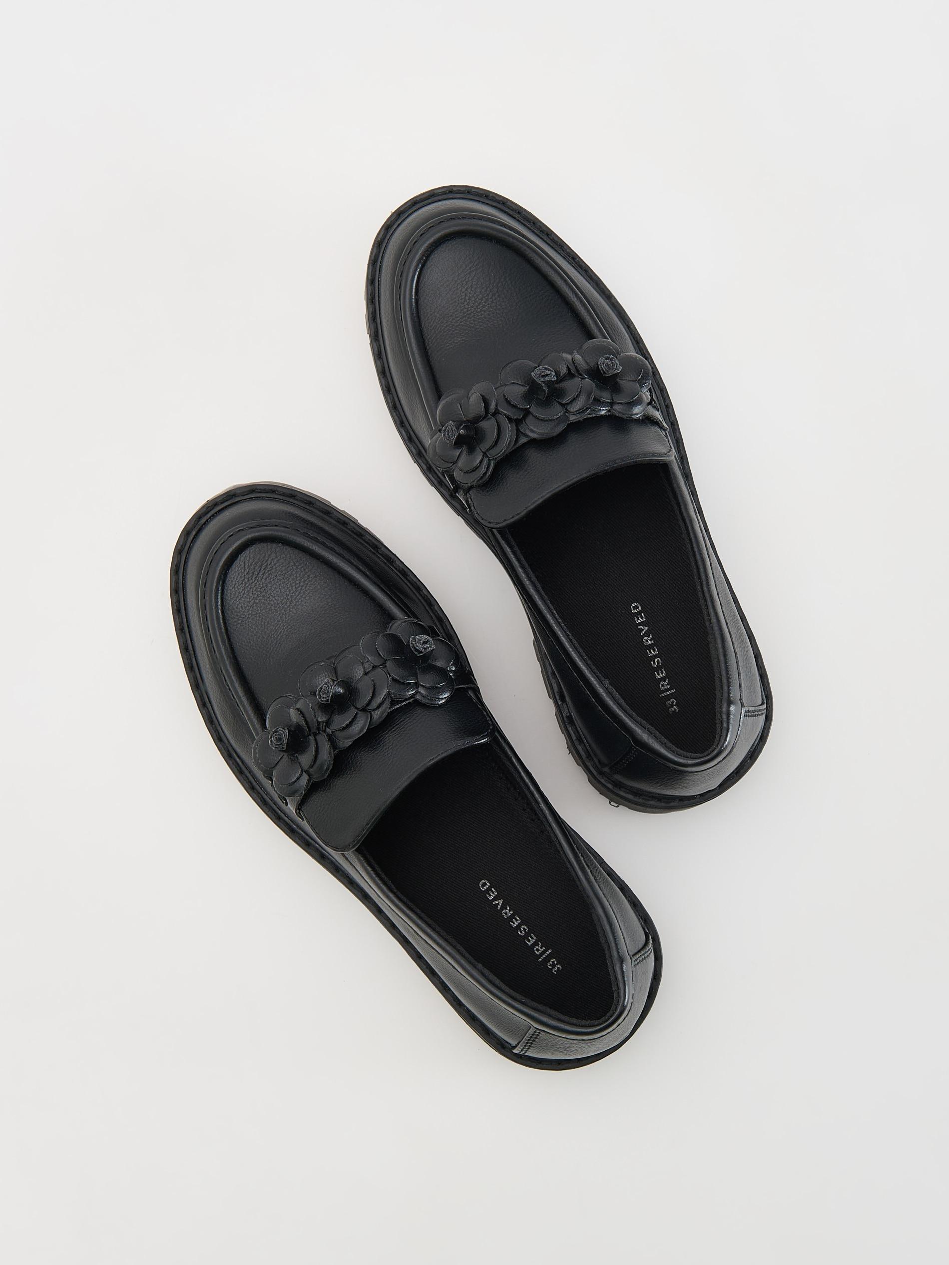 Black Faux Leather Loafers, Kids Girls, , large image number 1