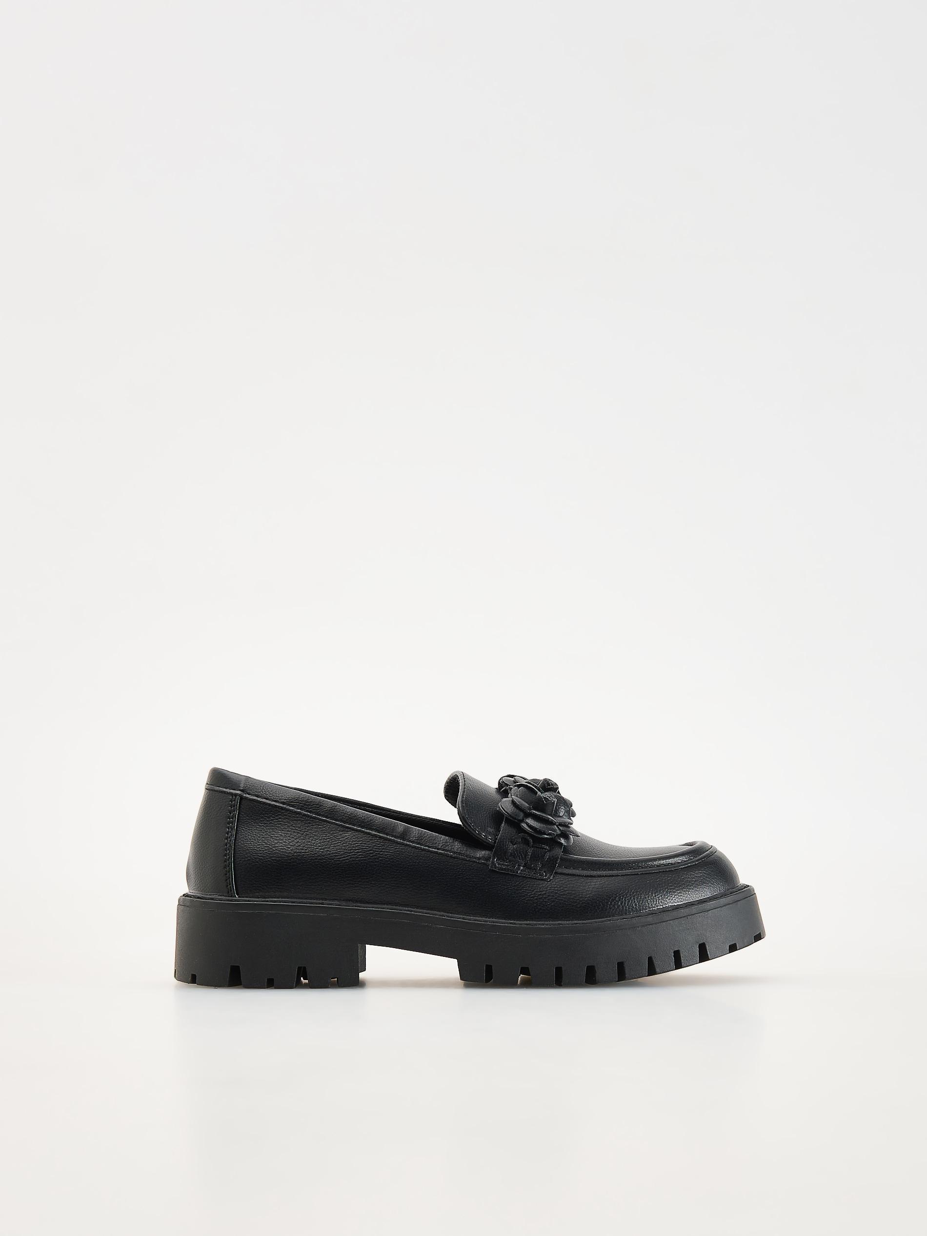 Black Faux Leather Loafers, Kids Girls, , large image number 3