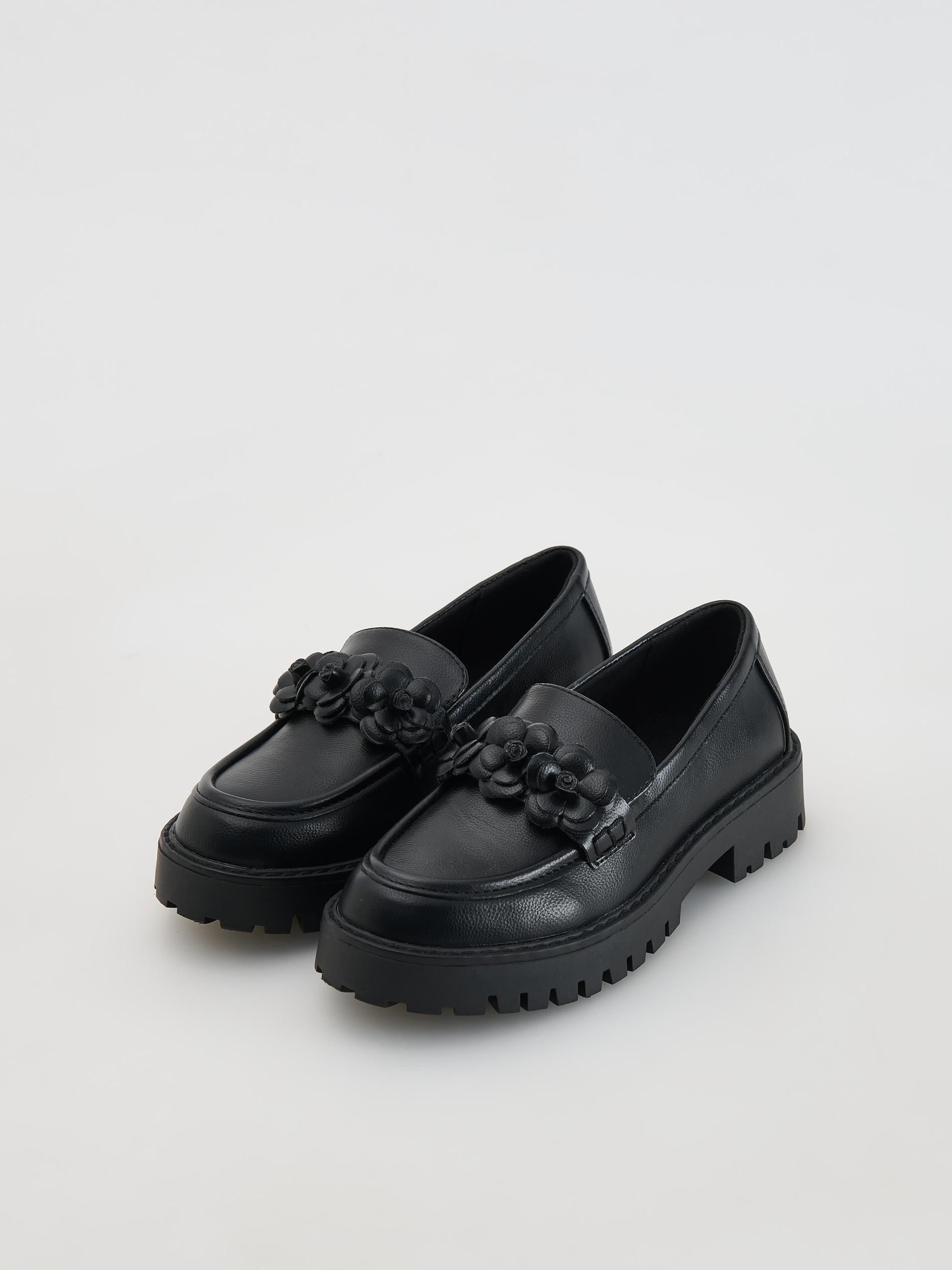 Black Faux Leather Loafers, Kids Girls, , large image number 4