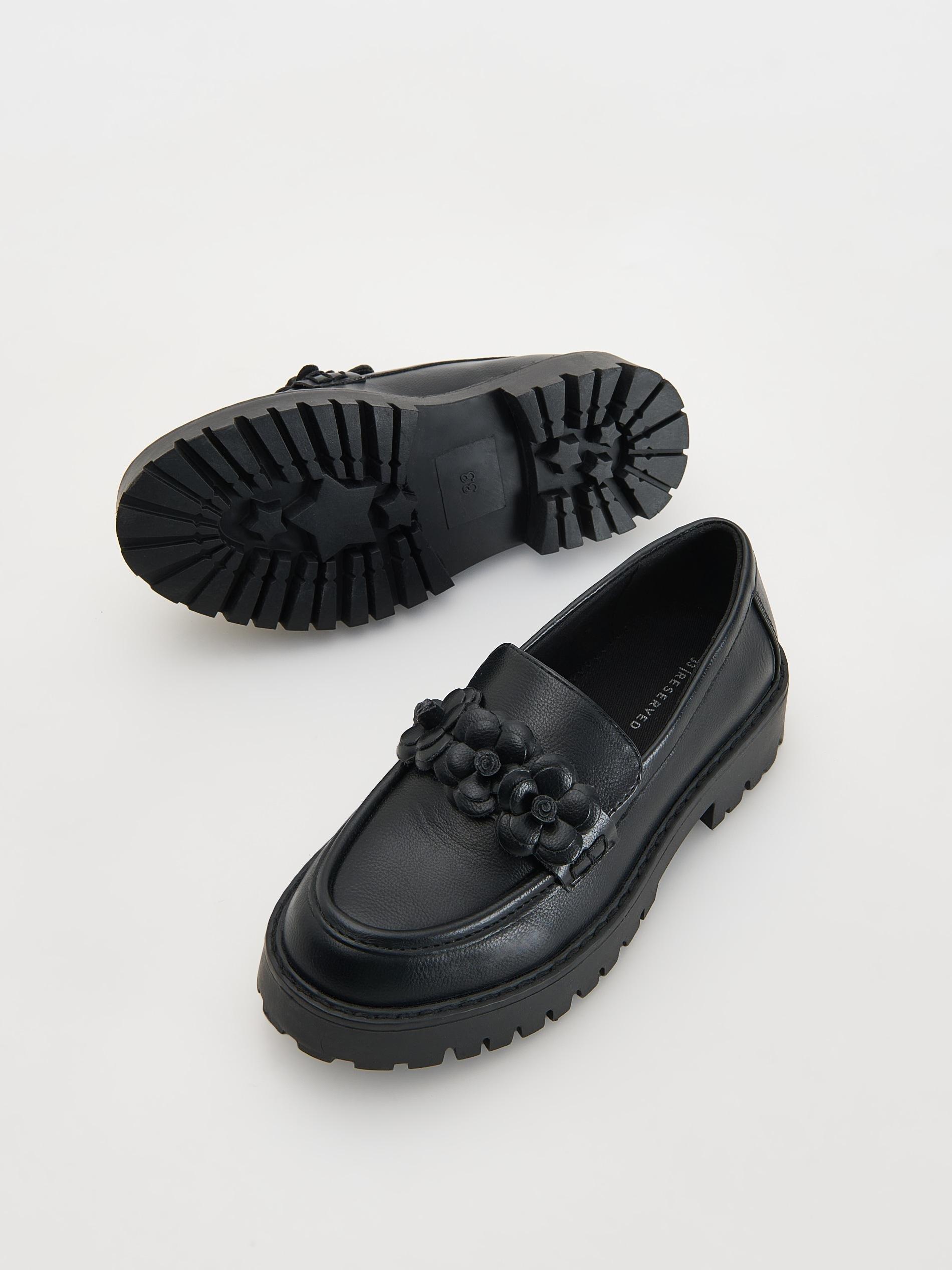 Black Faux Leather Loafers, Kids Girls, , large image number 5