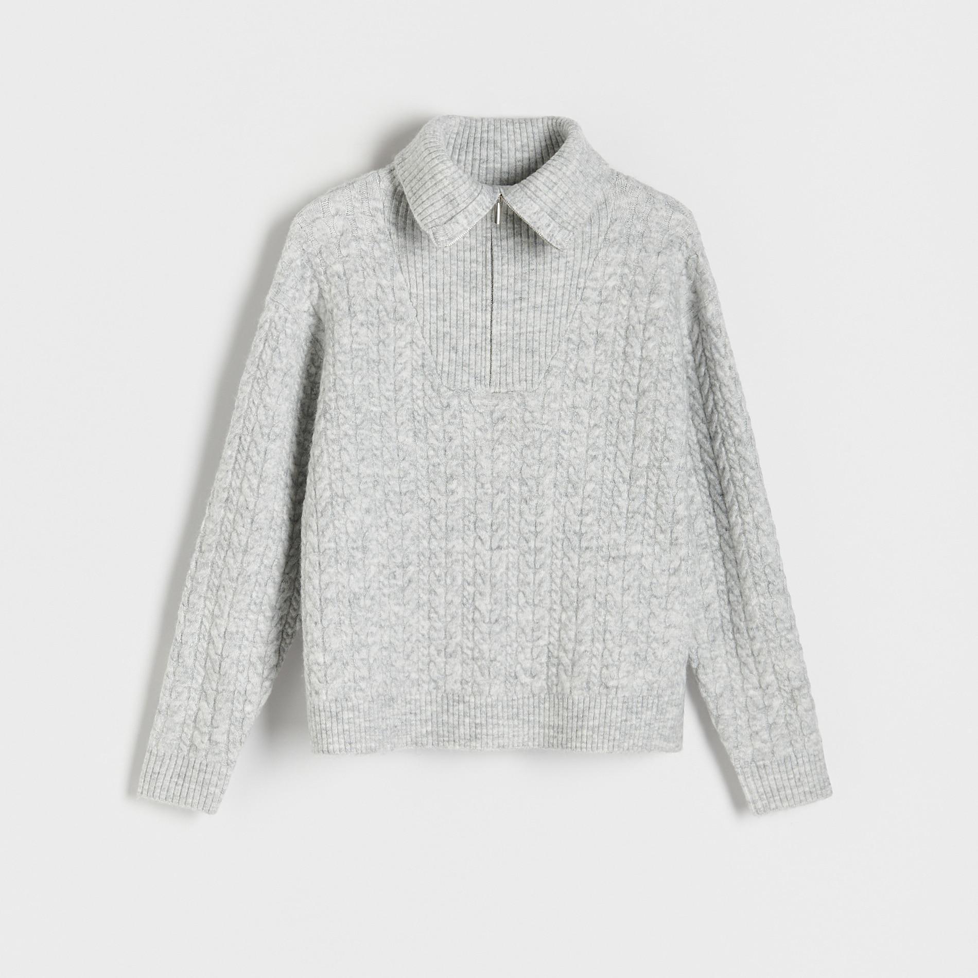 Grey Zipped Turtle-Neck Sweater, , large image number 0