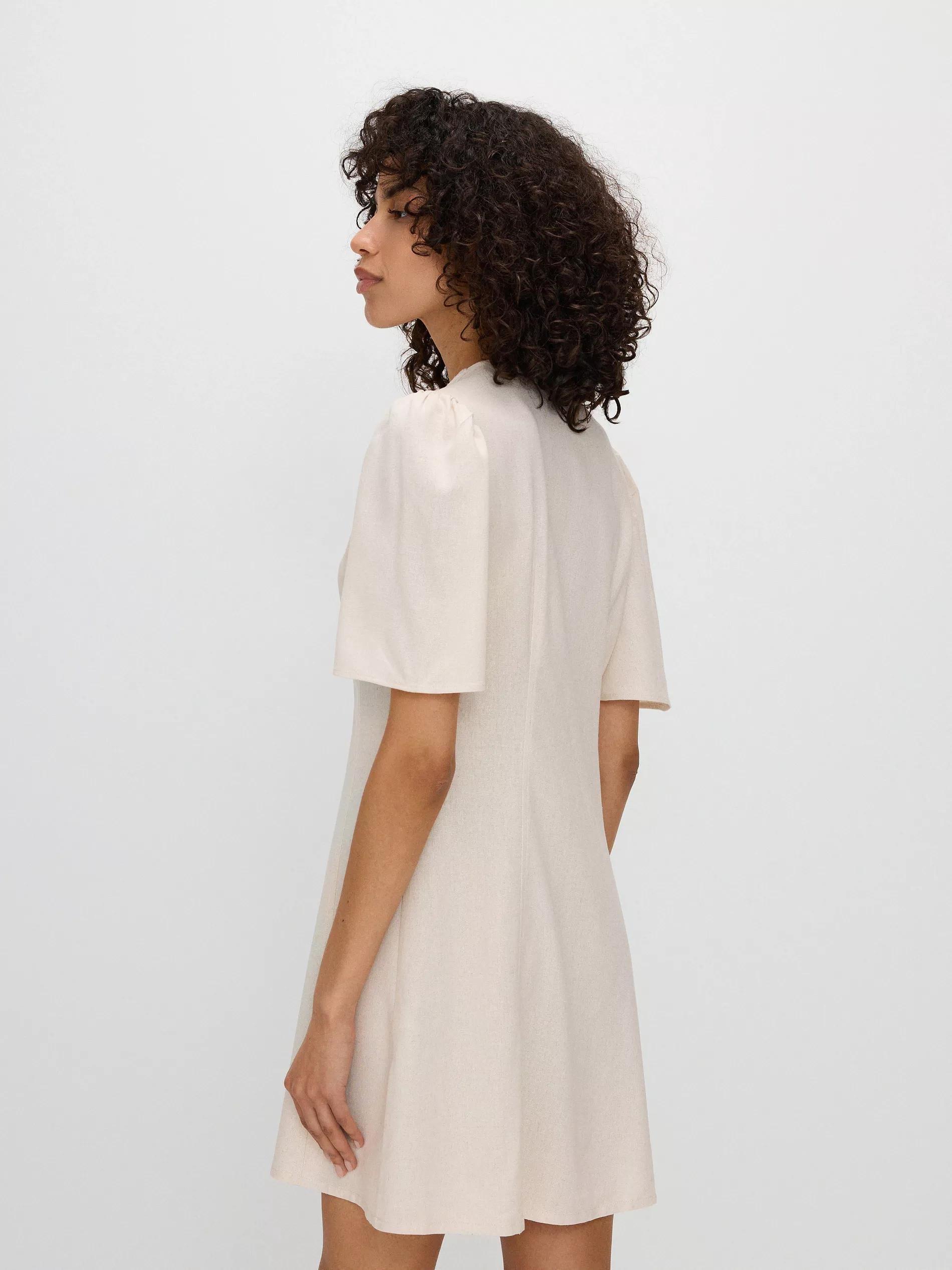Beige V-Neck Mini Dress, , large image number 8