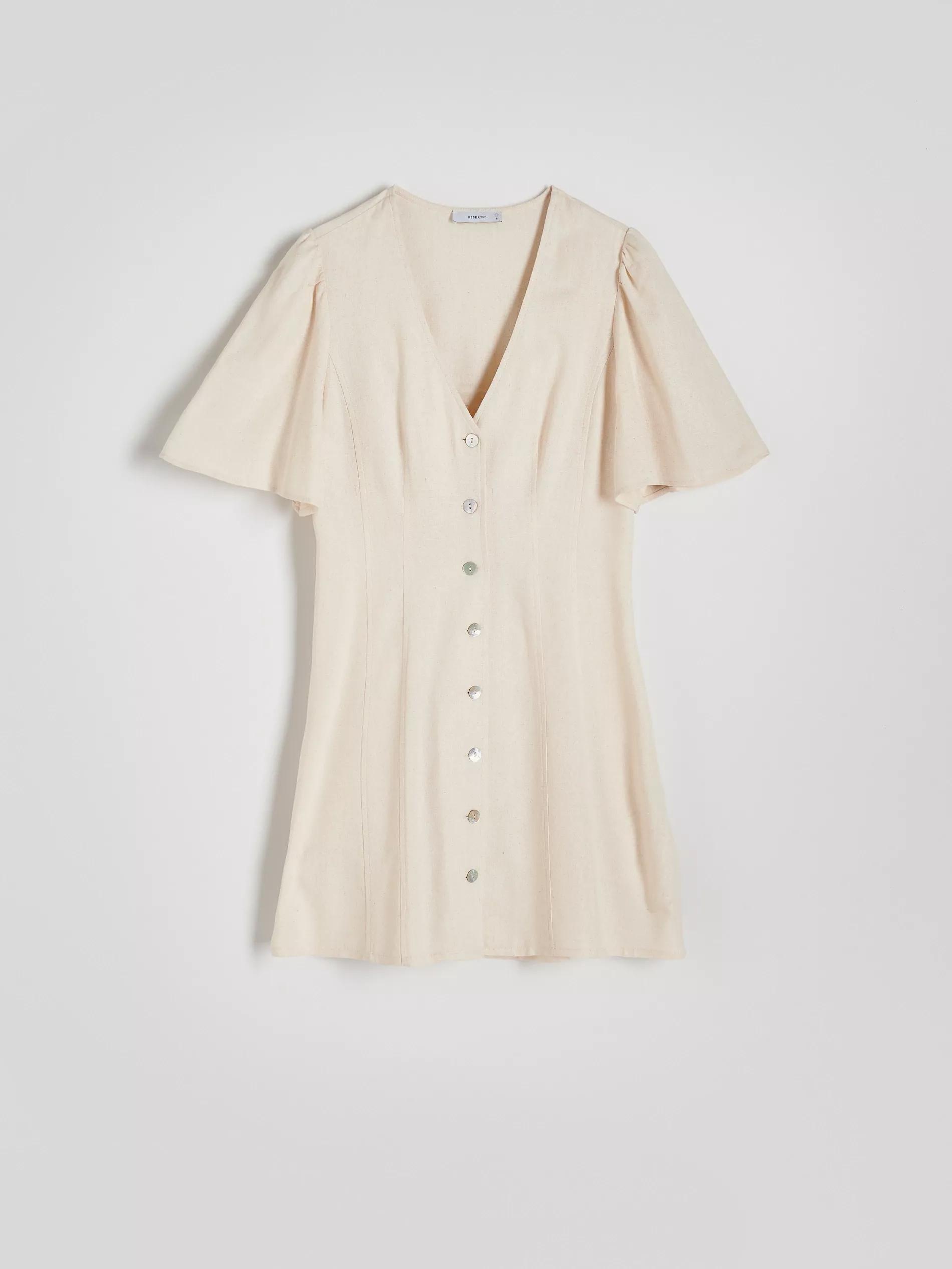 Beige V-Neck Mini Dress, , large image number 9