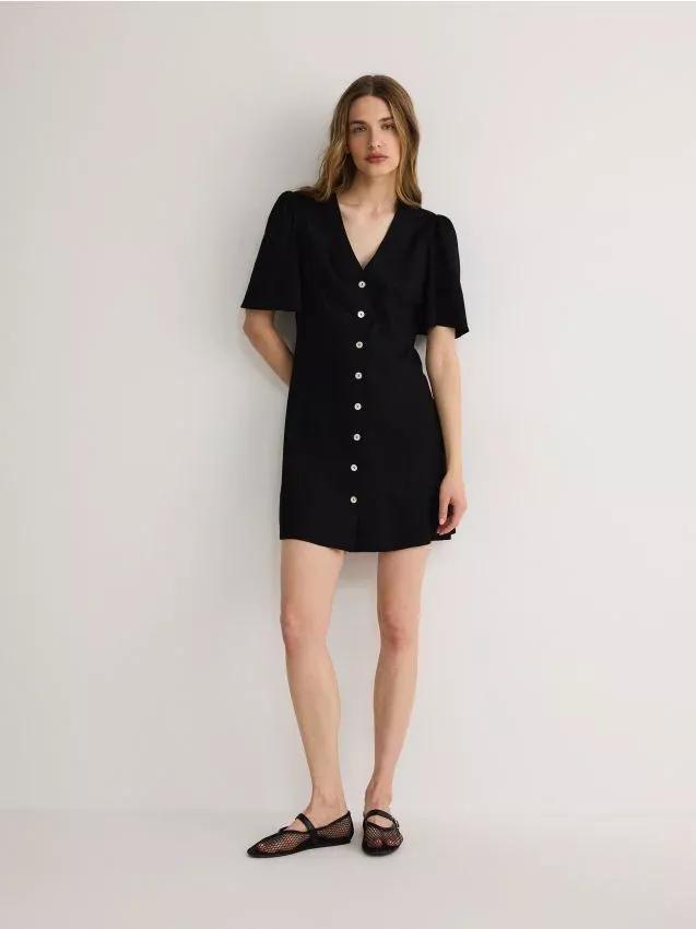 Black V-Neck Mini Dress, , large image number 0