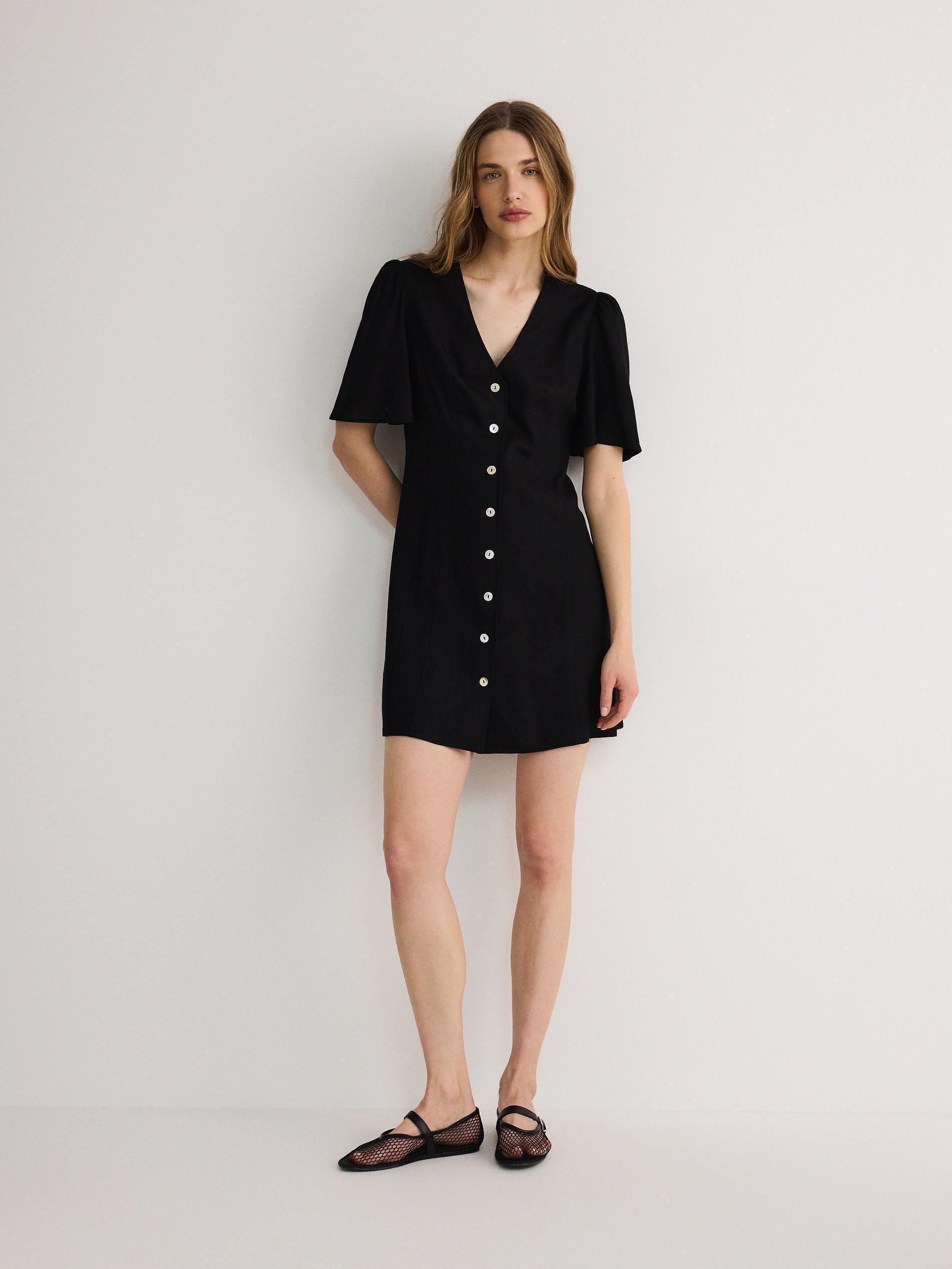Black V-Neck Mini Dress, , large image number 1