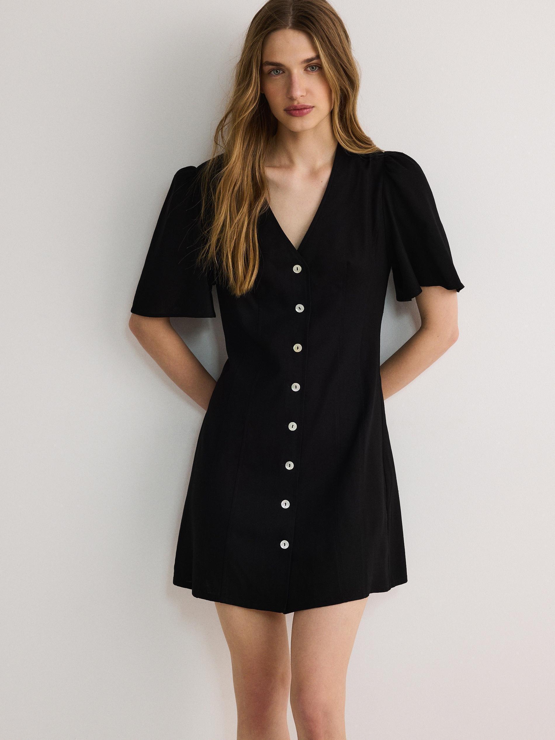 Black V-Neck Mini Dress, , large image number 2