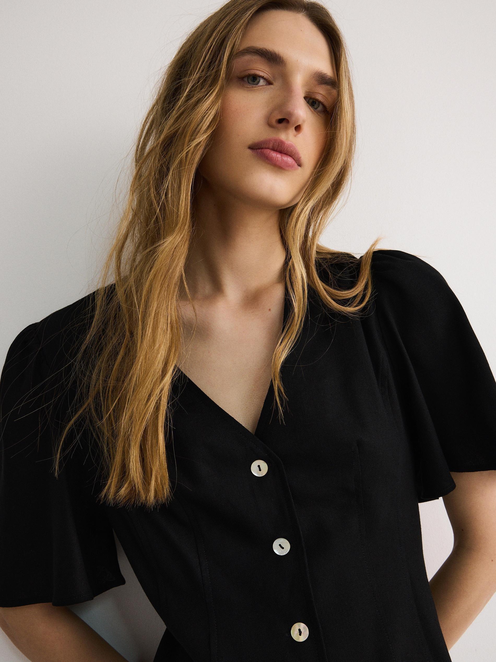 Black V-Neck Mini Dress, , large image number 3