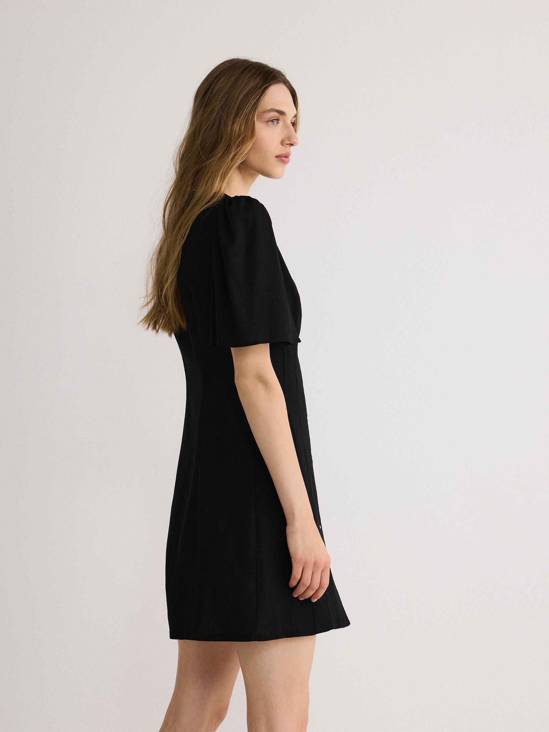 Black V-Neck Mini Dress, , large image number 4