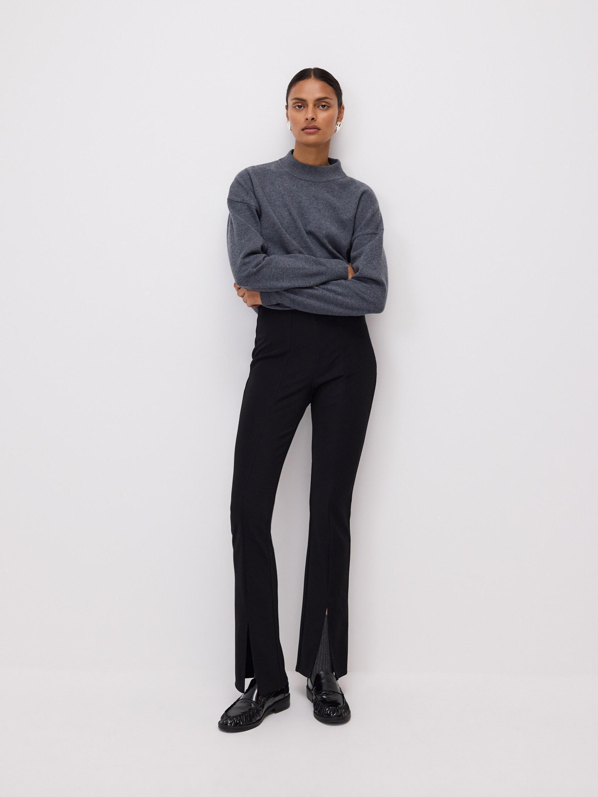 Black Split Hem Leggings, Black, medium