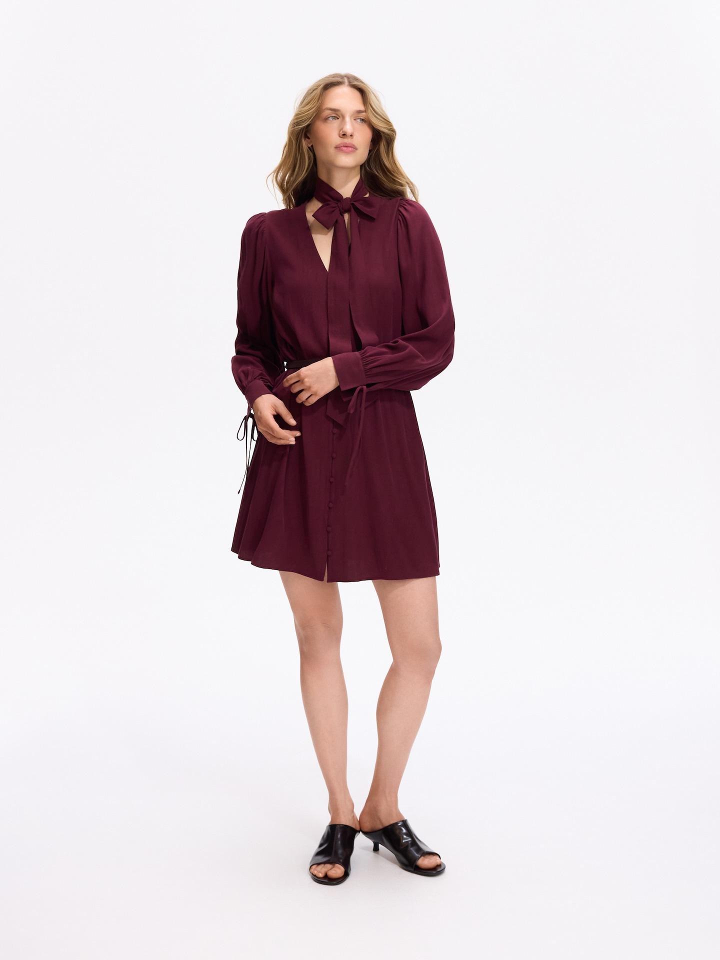 Red Lyocell Rich Mini Dress, Burgundy, large image number 0