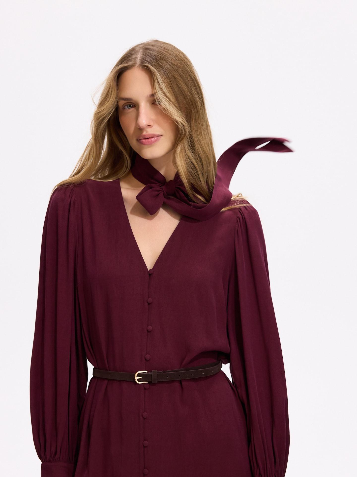 Red Lyocell Rich Mini Dress, Burgundy, medium
