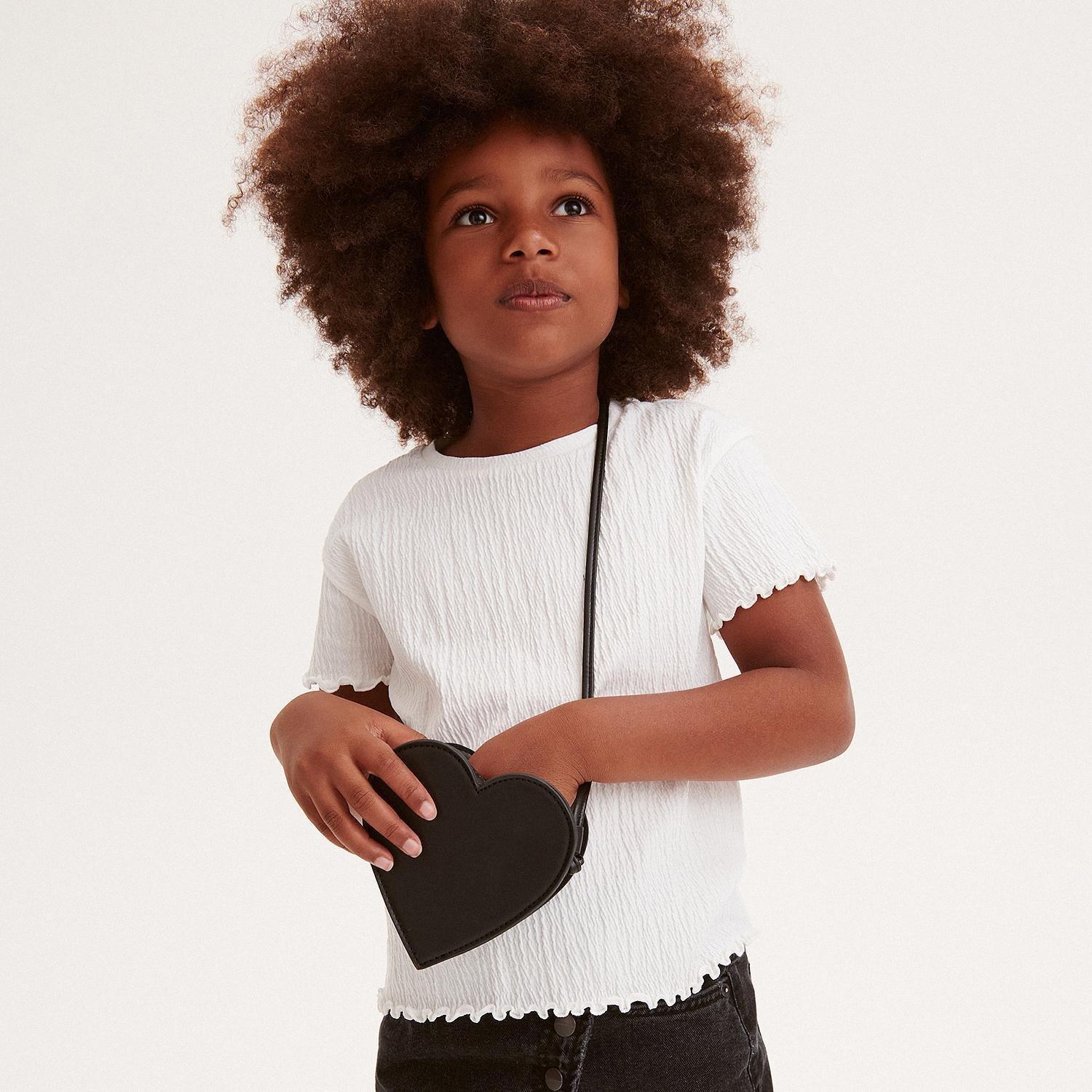Black Heart-Shaped Purse, Kids Girls, , large image number 0